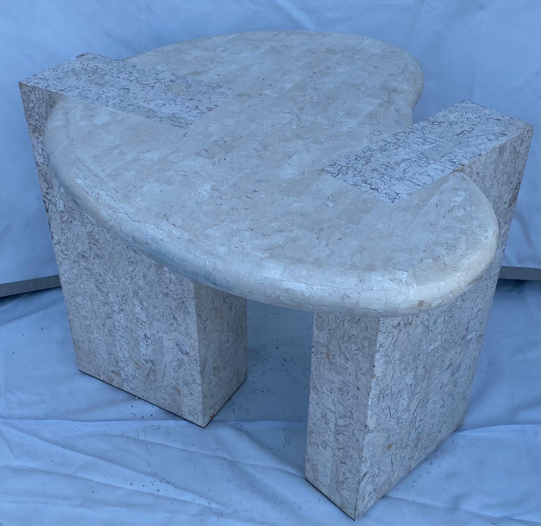 Maitland Smith Style Tessellated Stone Biomorphic Modern Side End Table, 1970's  1