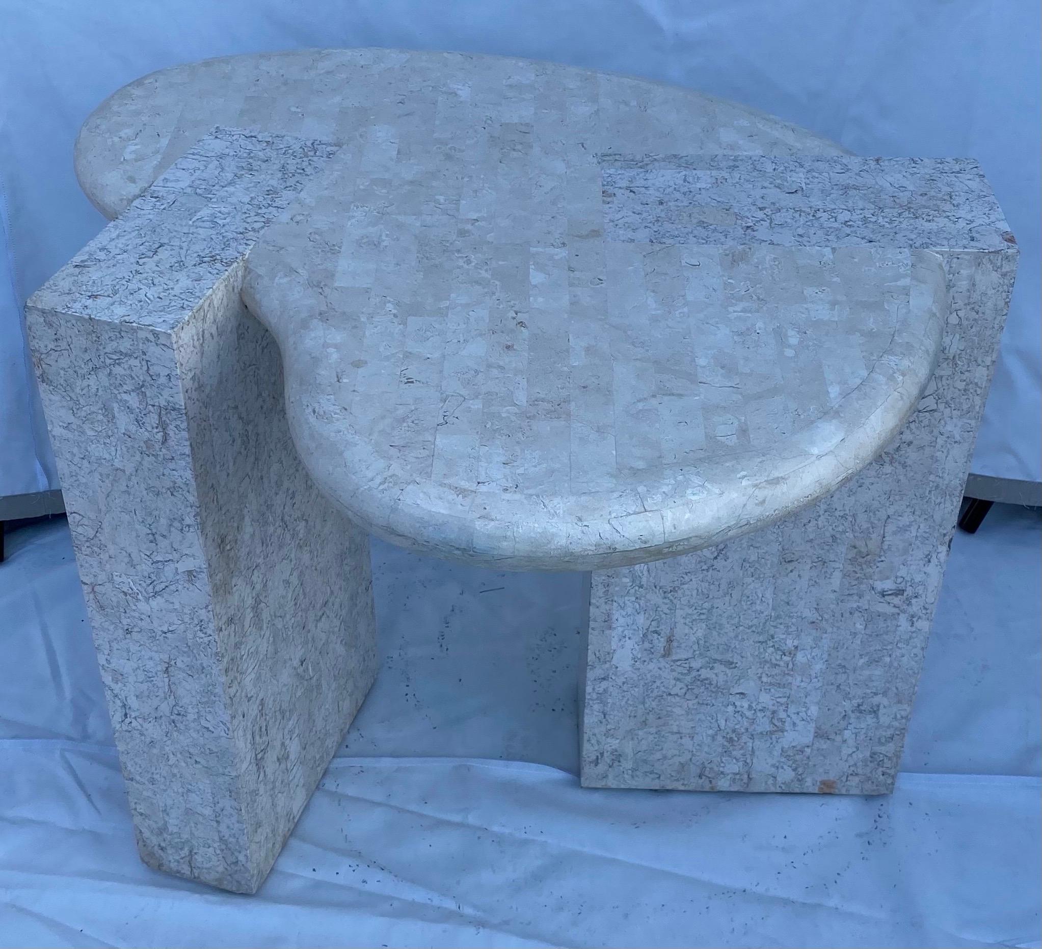 Maitland Smith Style Tessellated Stone Biomorphic Modern Side End Table, 1970's  2