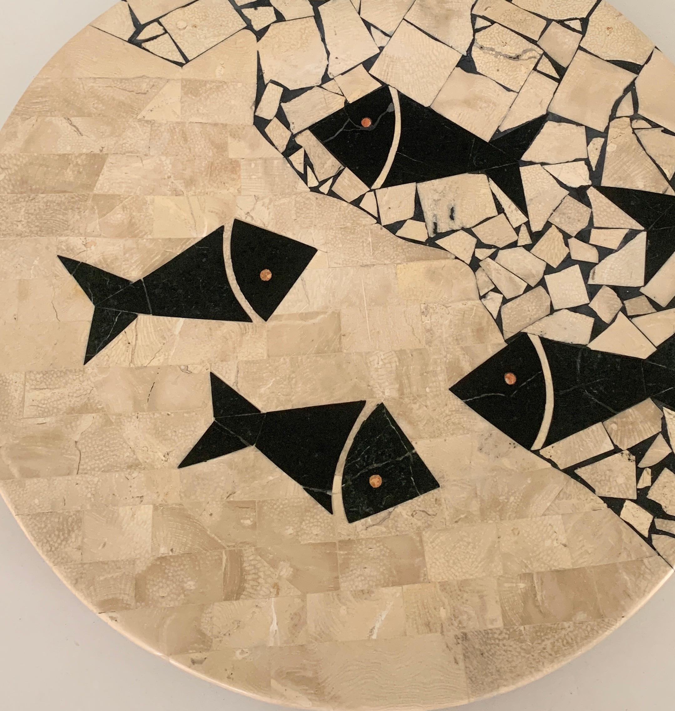 20th Century Tessellated Stone Bowl with Fish in the Style of Maitland Smith  For Sale