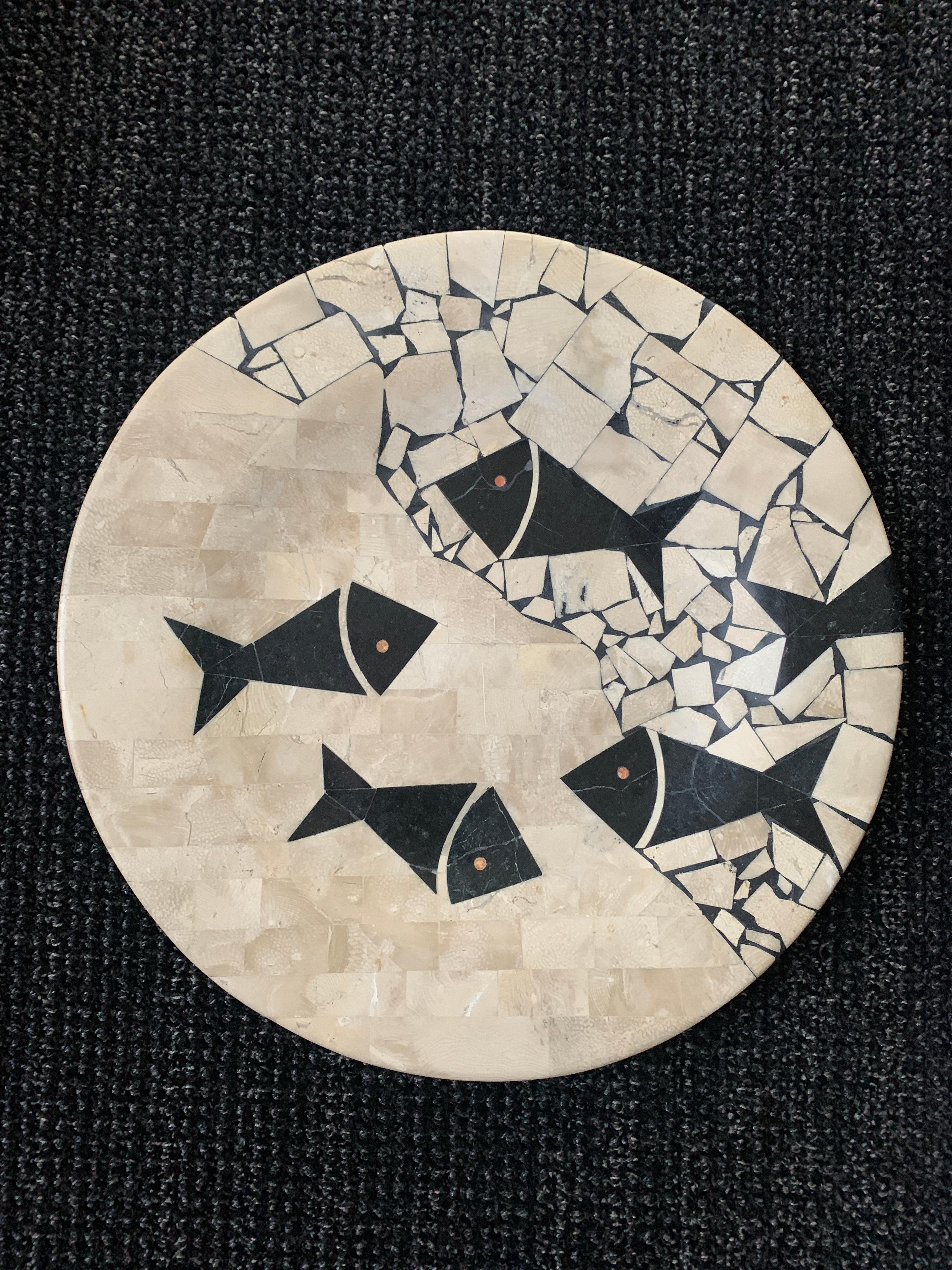 Tessellated Stone Bowl with Fish in the Style of Maitland Smith  For Sale 2