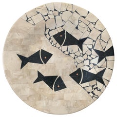 Vintage Tessellated Stone Bowl with Fish in the Style of Maitland Smith 