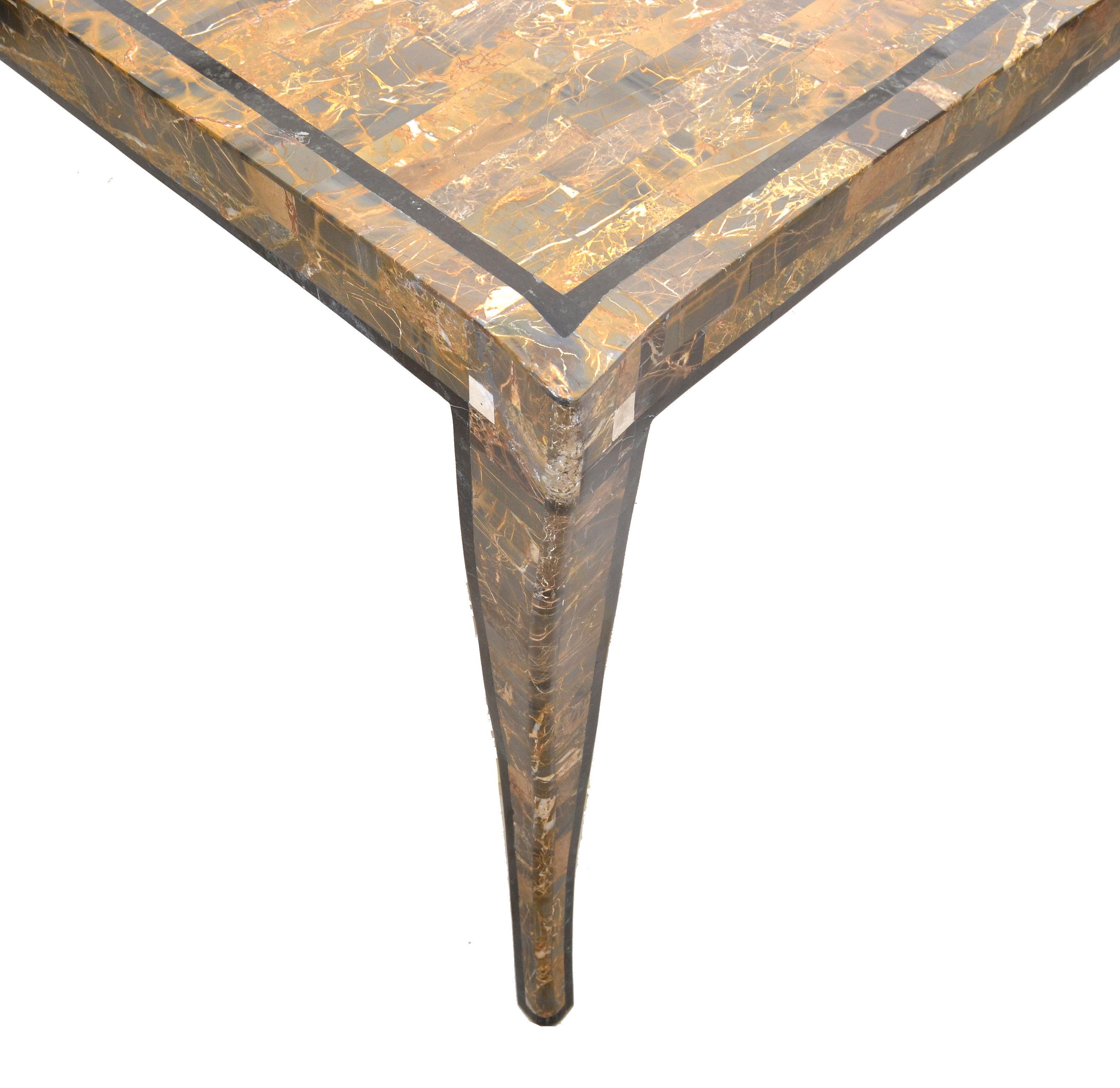 Maitland Smith Style Tessellated Stone over Wood Square Game Table Curved Legs 3