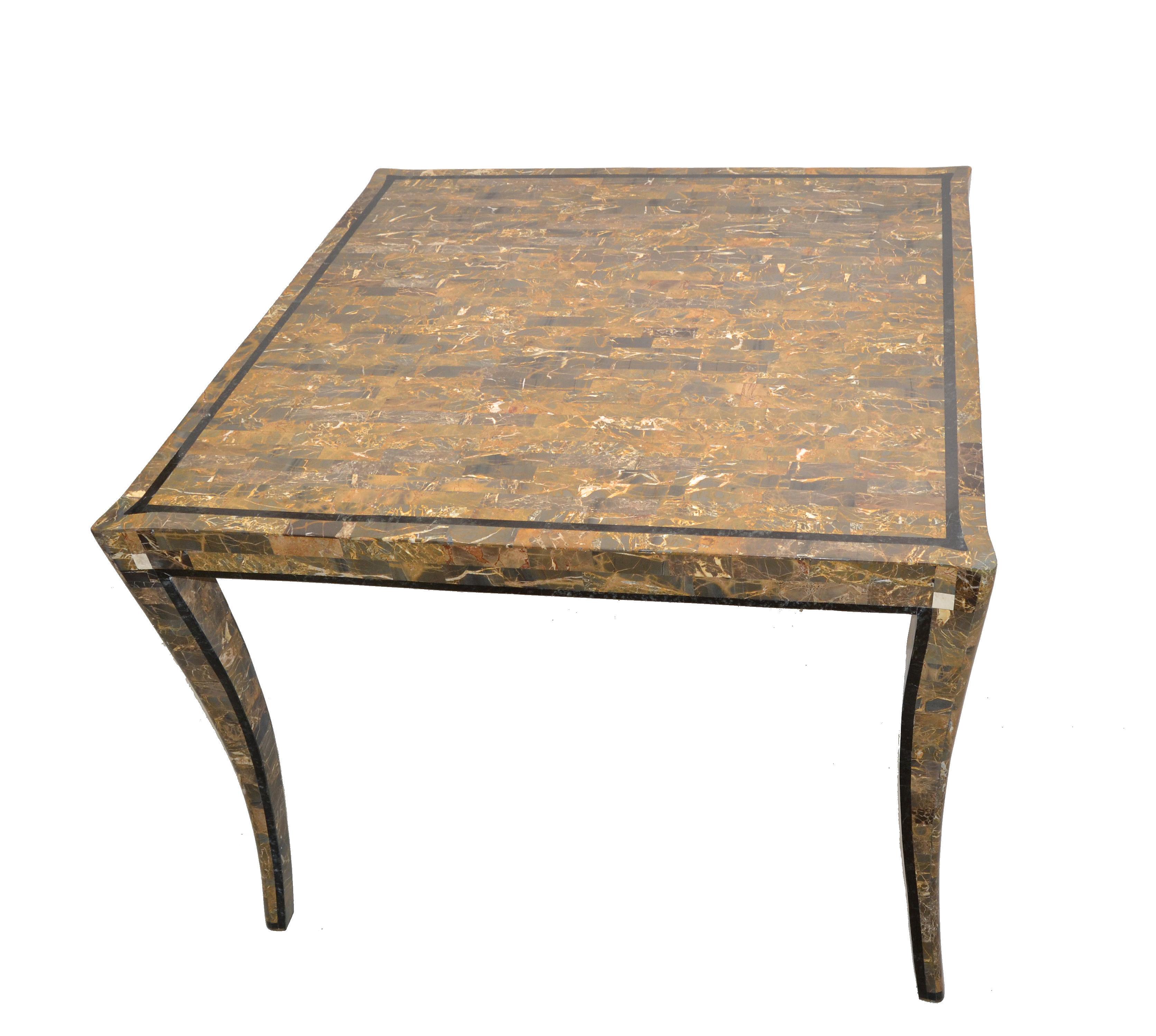 Hand-Crafted Maitland Smith Style Tessellated Stone over Wood Square Game Table Curved Legs