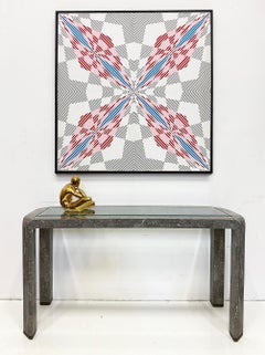 Maitland-Smith Tessallated Marble Console Table, Beveled Glass and Brass trim