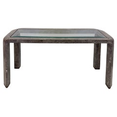 Maitland-Smith Tessallated Marble Console Table, Beveled Glass and Brass trim