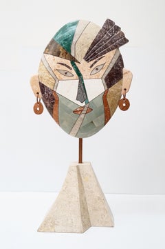 Maitland Smith Tessallated Stone Mask, Mounted, 1980s
