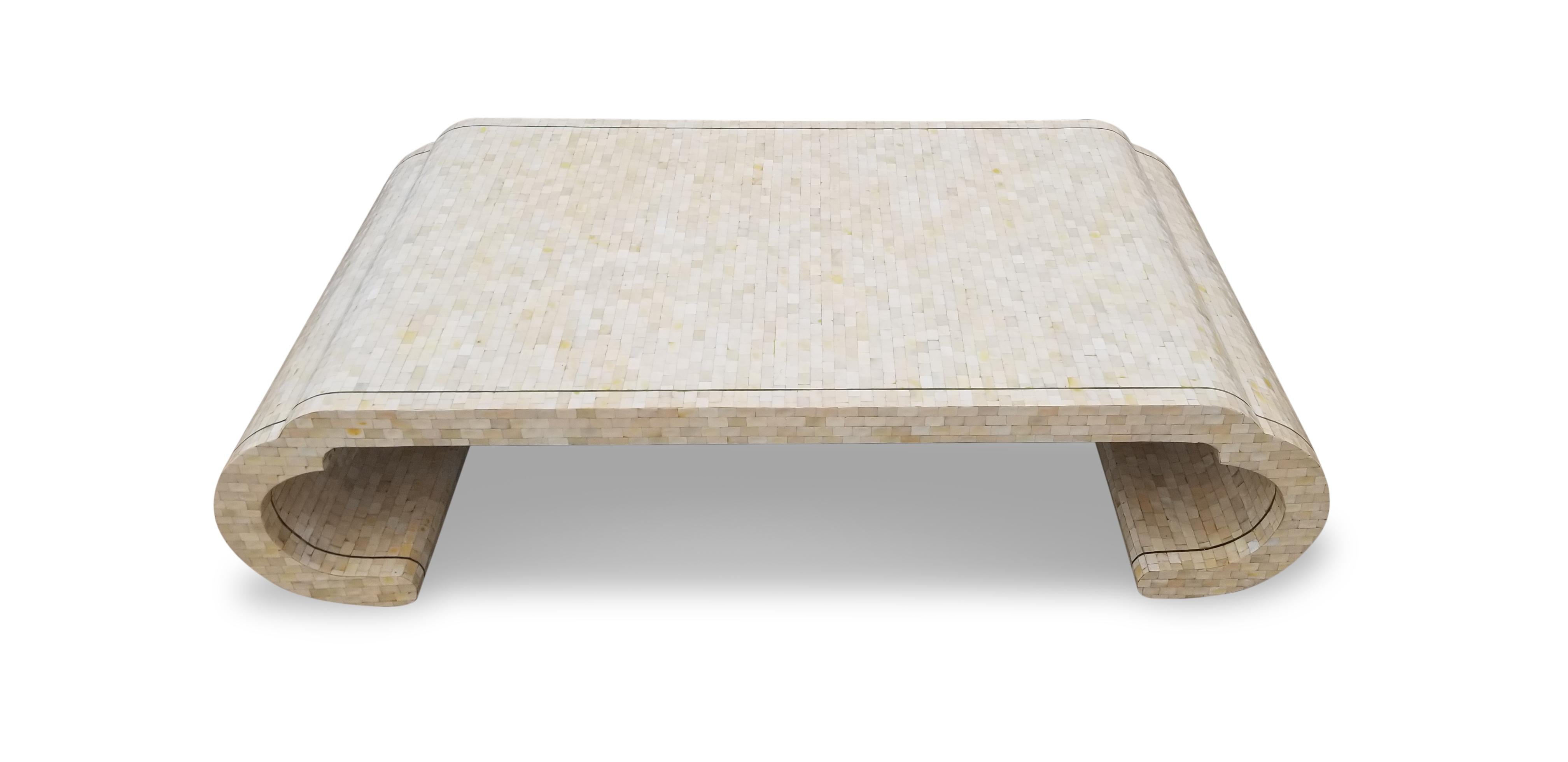 Philippine Maitland Smith Tesselated Bone Coffee Table with Brass Edge Detail