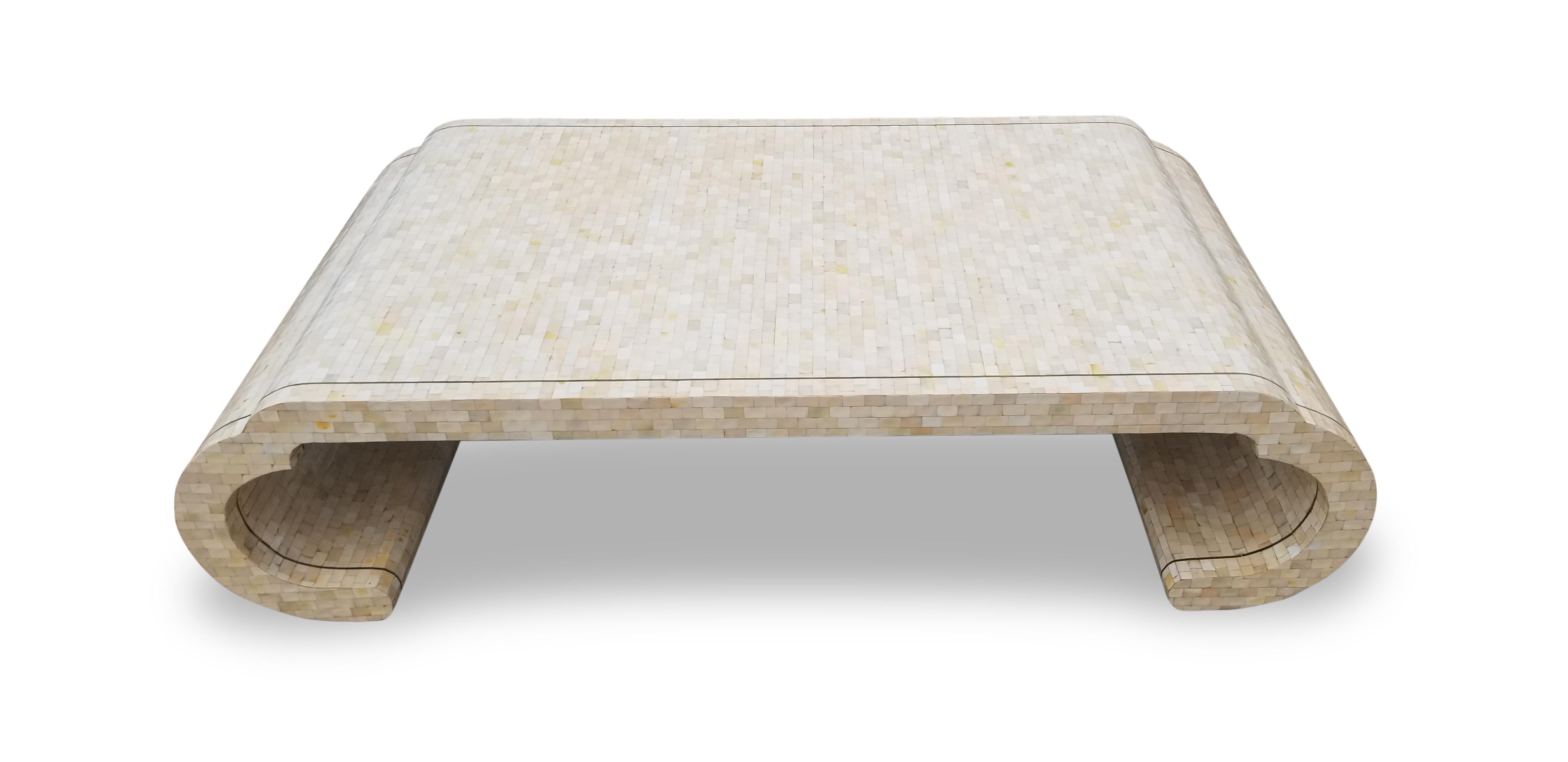 20th Century Maitland Smith Tesselated Bone Coffee Table with Brass Edge Detail
