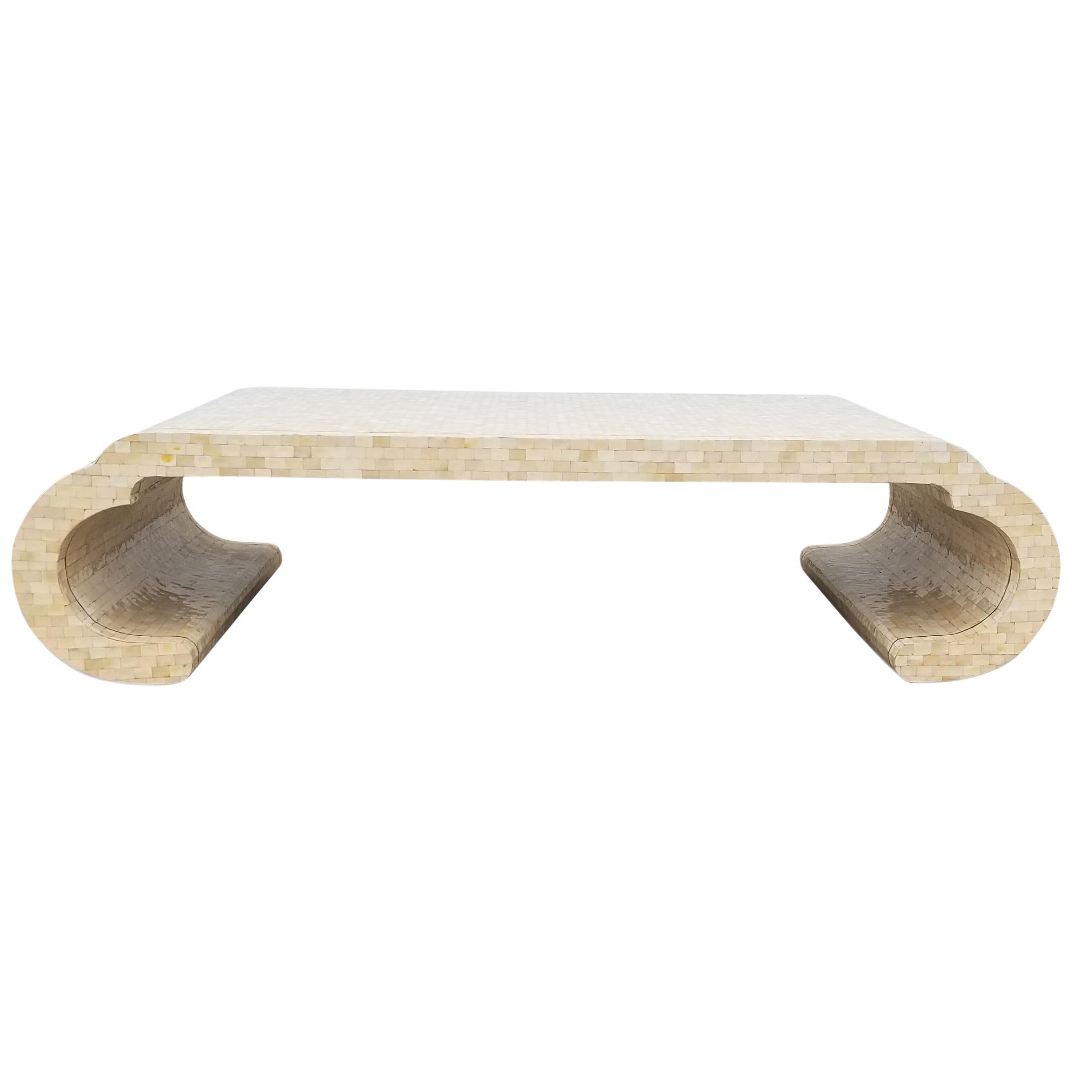 Maitland Smith Tesselated Bone Coffee Table with Brass Edge Detail