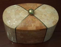 Maitland Smith Tesselated Marble, Brass Inlay and Acacia Lined Decorative Box