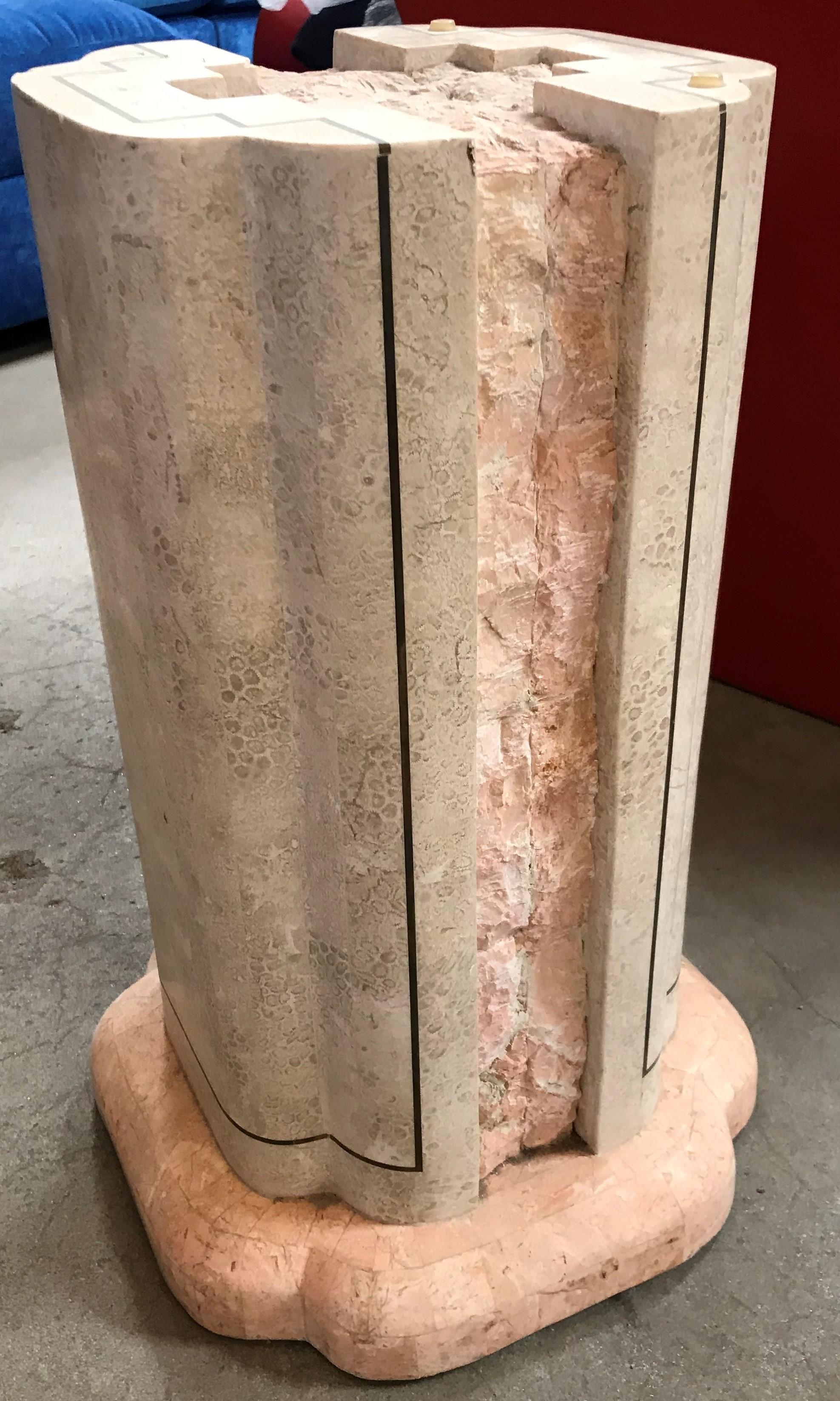 Maitland Smith Tesselated Marble Pedestal In Excellent Condition In Pasadena, CA