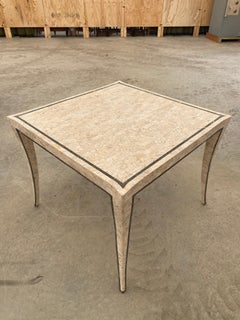 Maitland Smith Tesselated Neutral Marble Game Table with Splayed Legs, 1980s