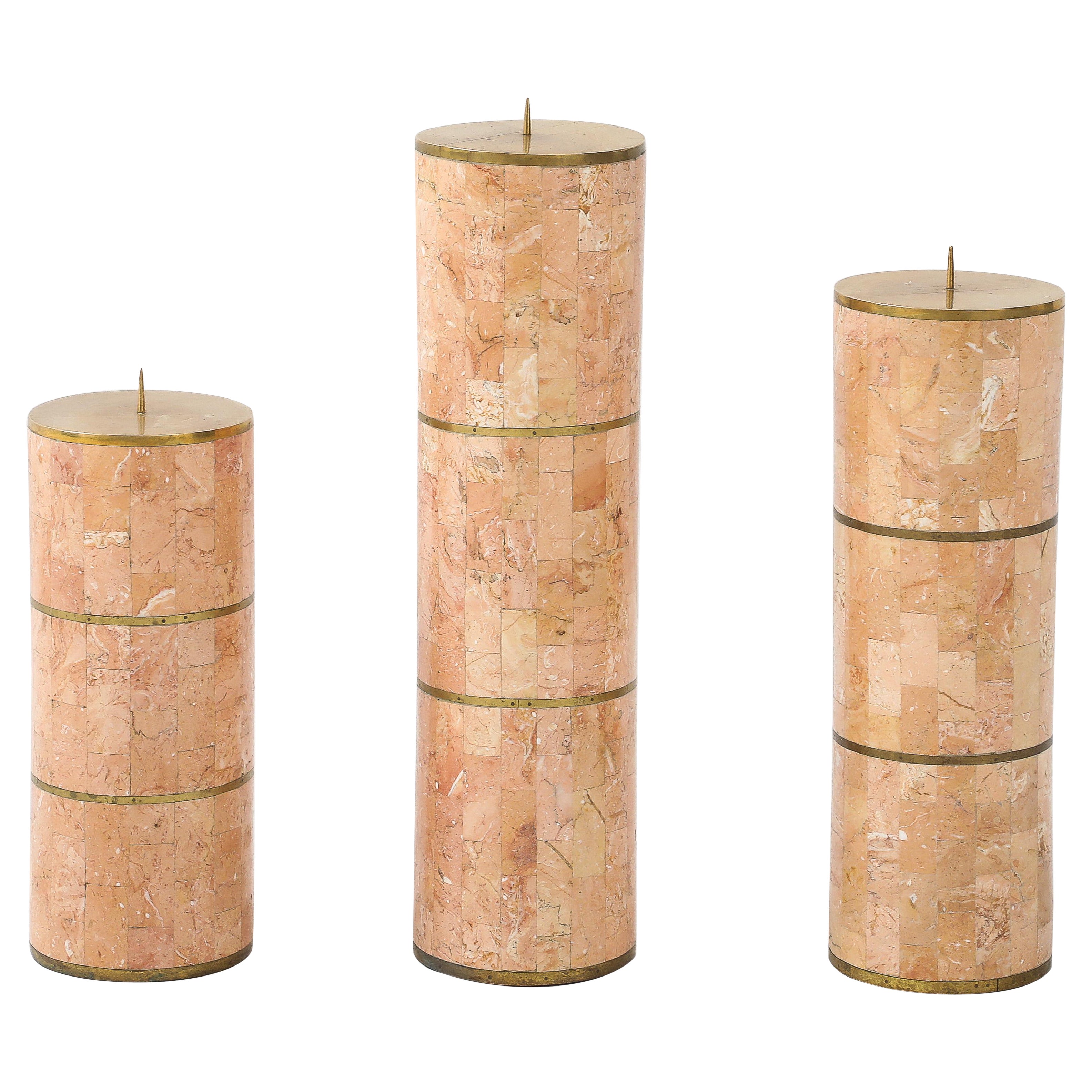 Portacandele in pietra e ottone di Maitland Smith dal design anni '80