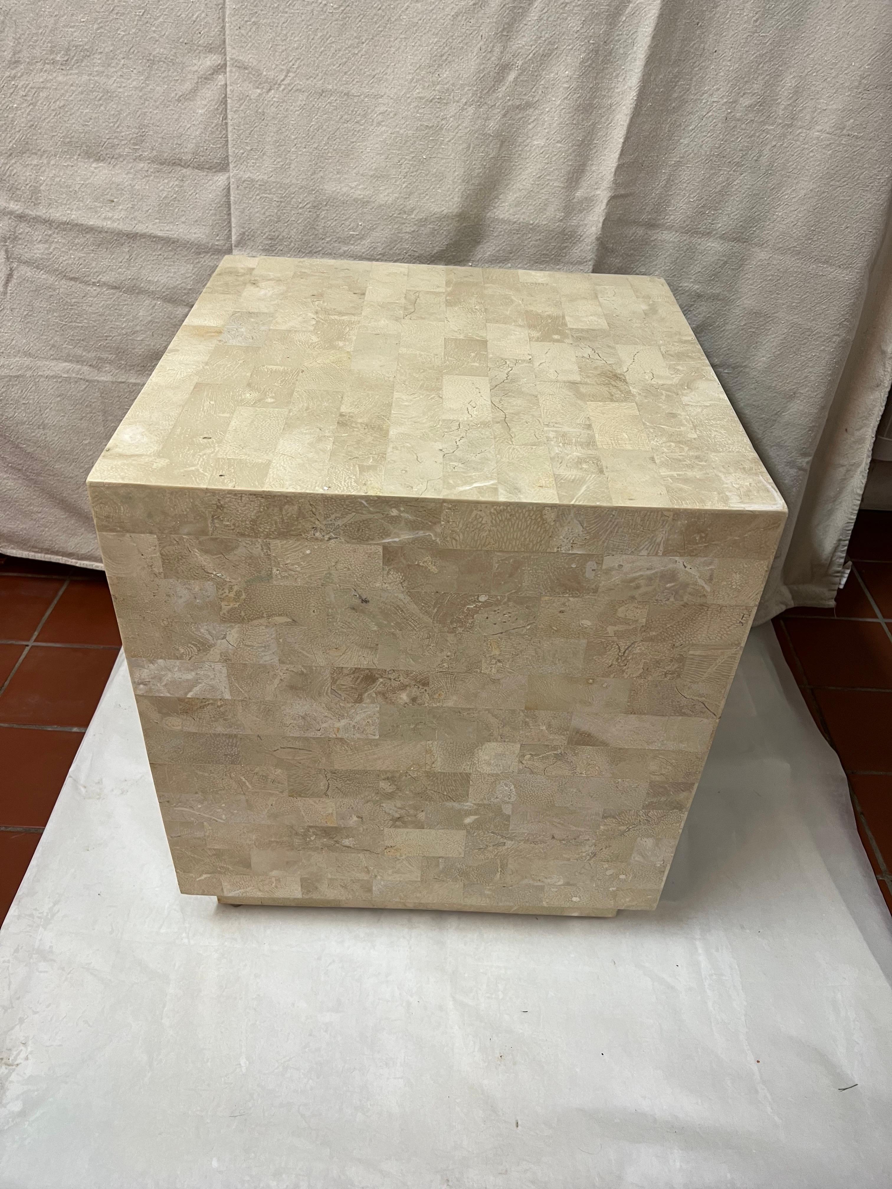 Mid-Century Modern Maitland Smith Tesselated Stone Cube Table For Sale