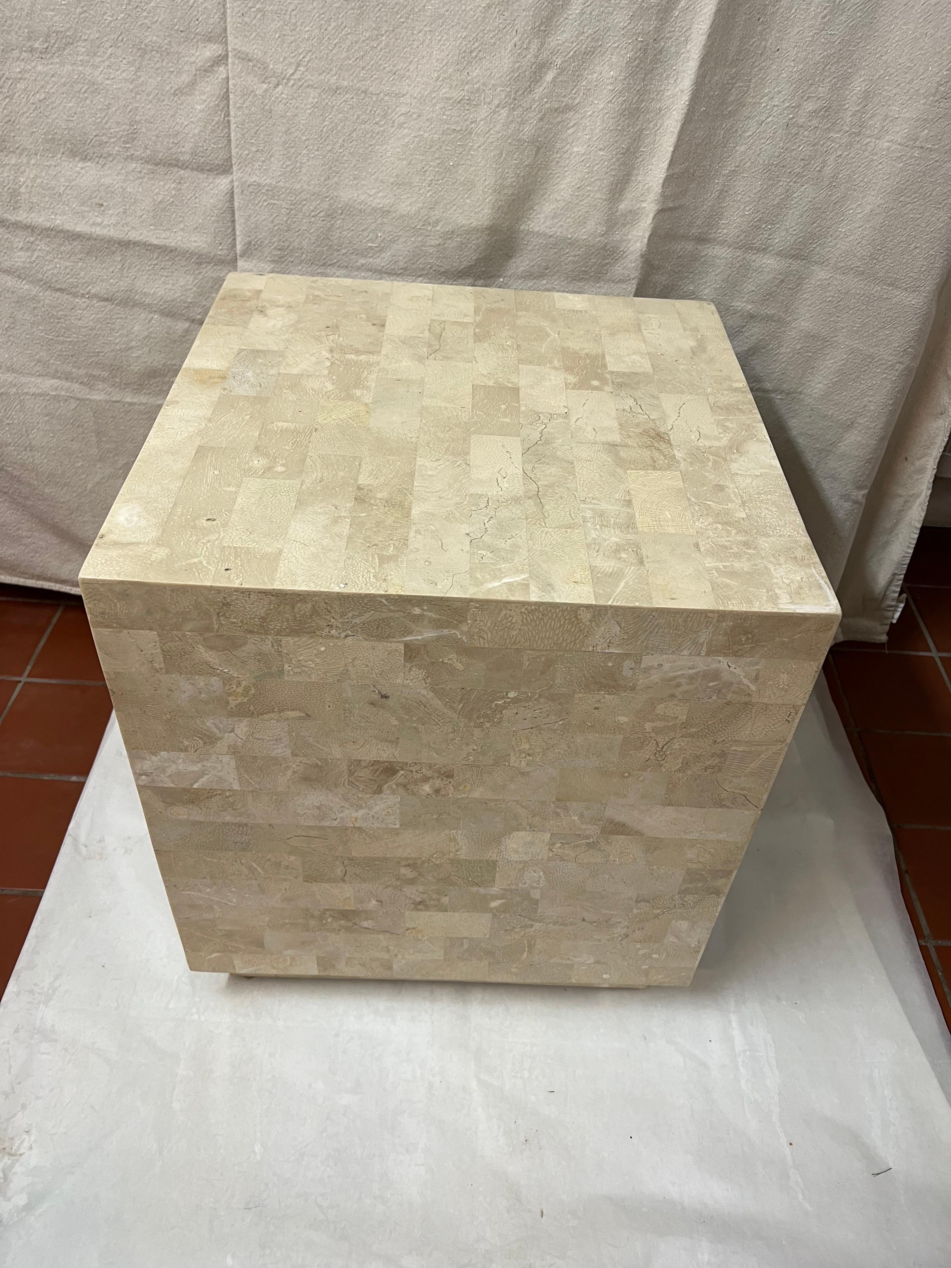 Veneer Maitland Smith Tesselated Stone Cube Table For Sale