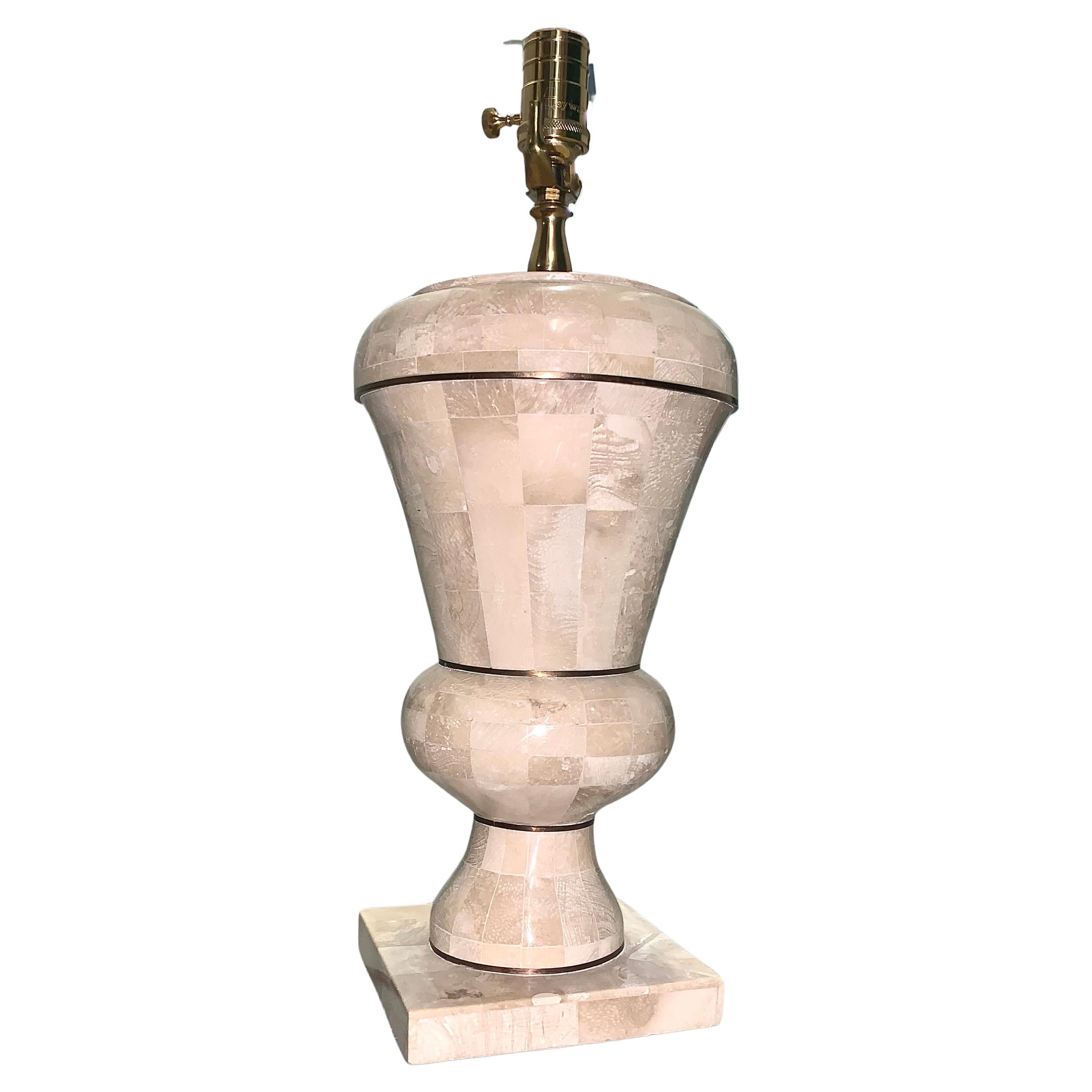 Maitland Smith Tesselated stone table lamp, brass accent, square base.  Lampshade NOT included.