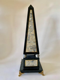Maitland Smith Tessellated Black Marble Obelisk