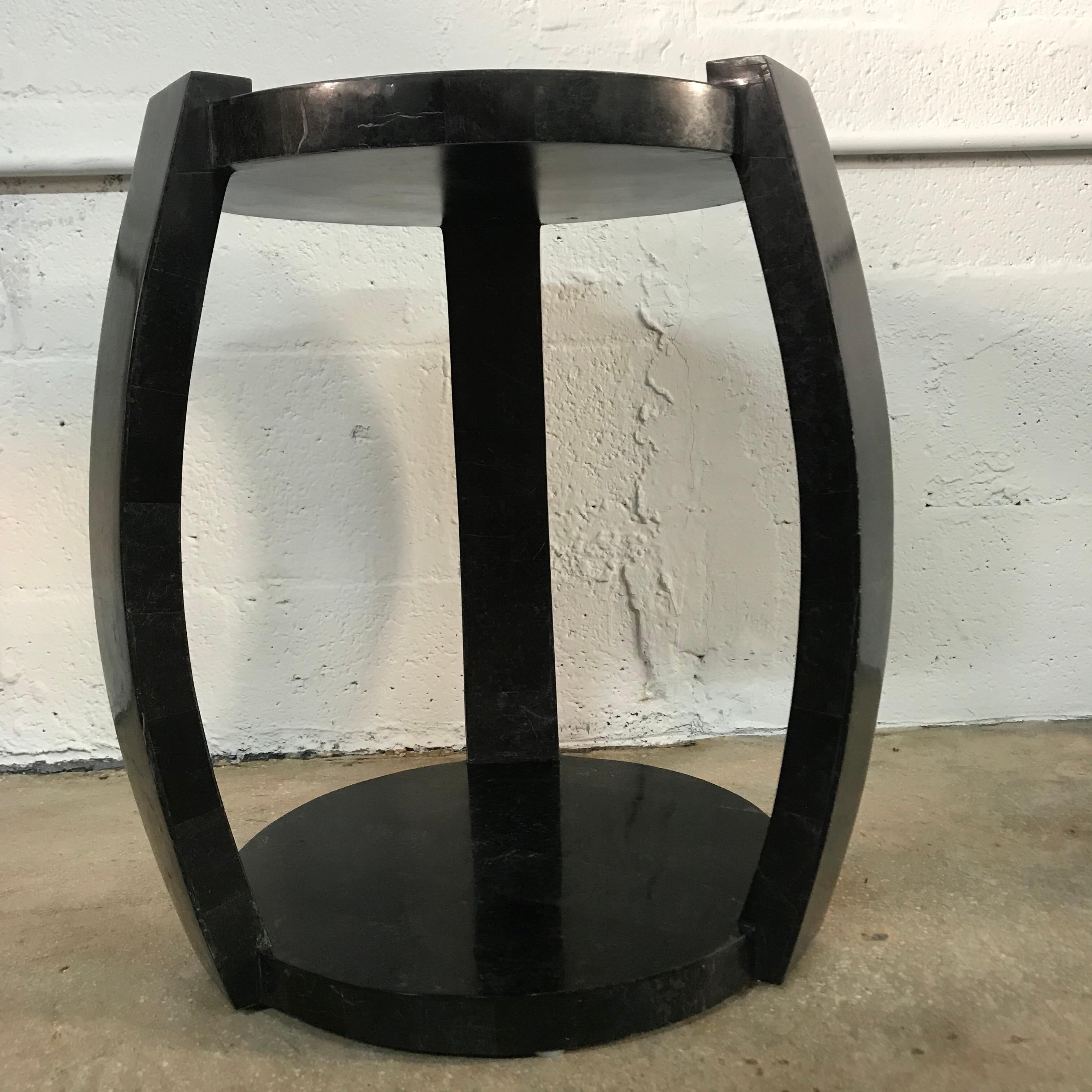 Maitland Smith Tessellated Black Marble Occasional Side or End Table In Good Condition In Miami, FL