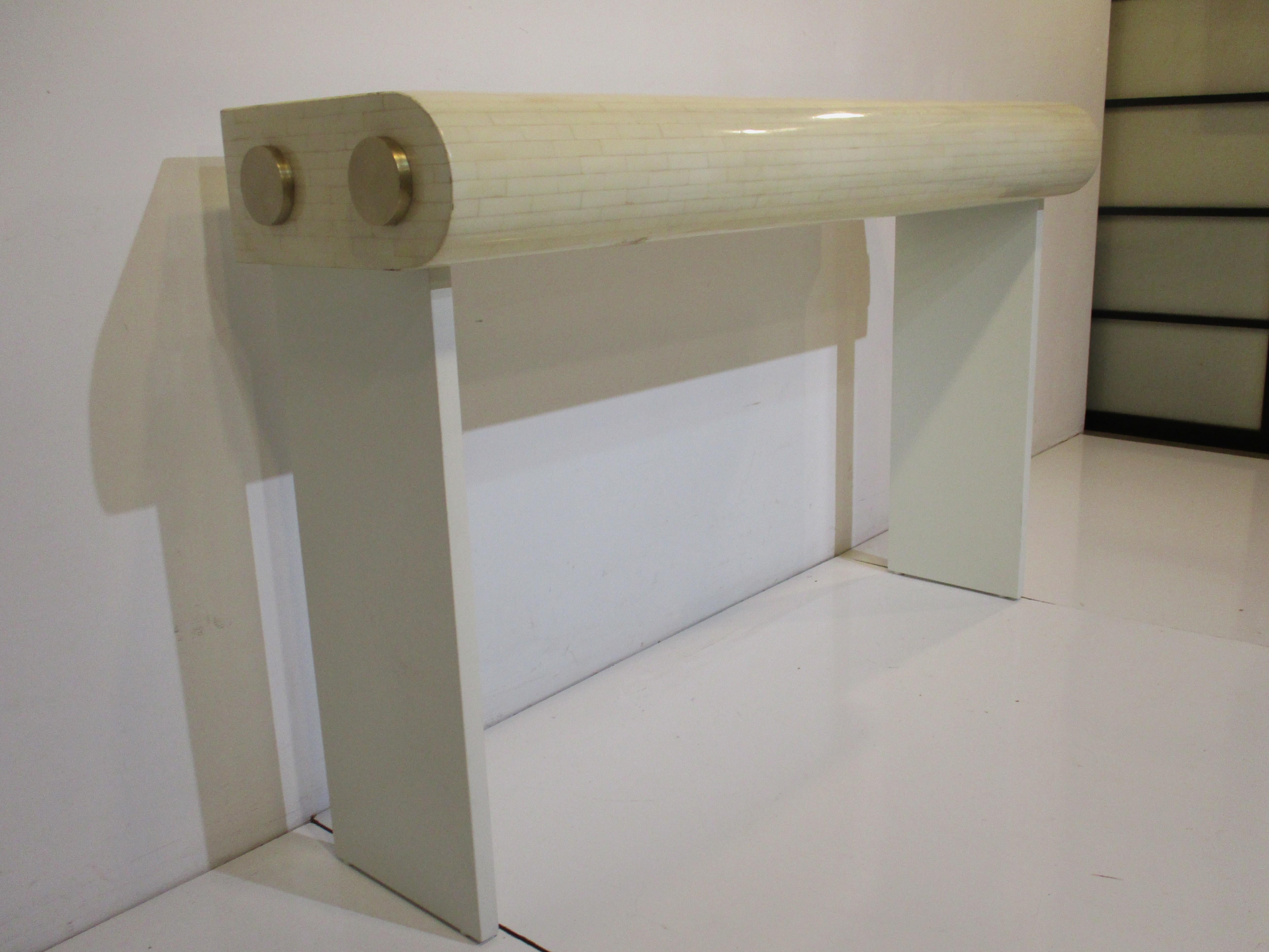 Unknown Maitland Smith Tessellated / Brass Console Table For Sale