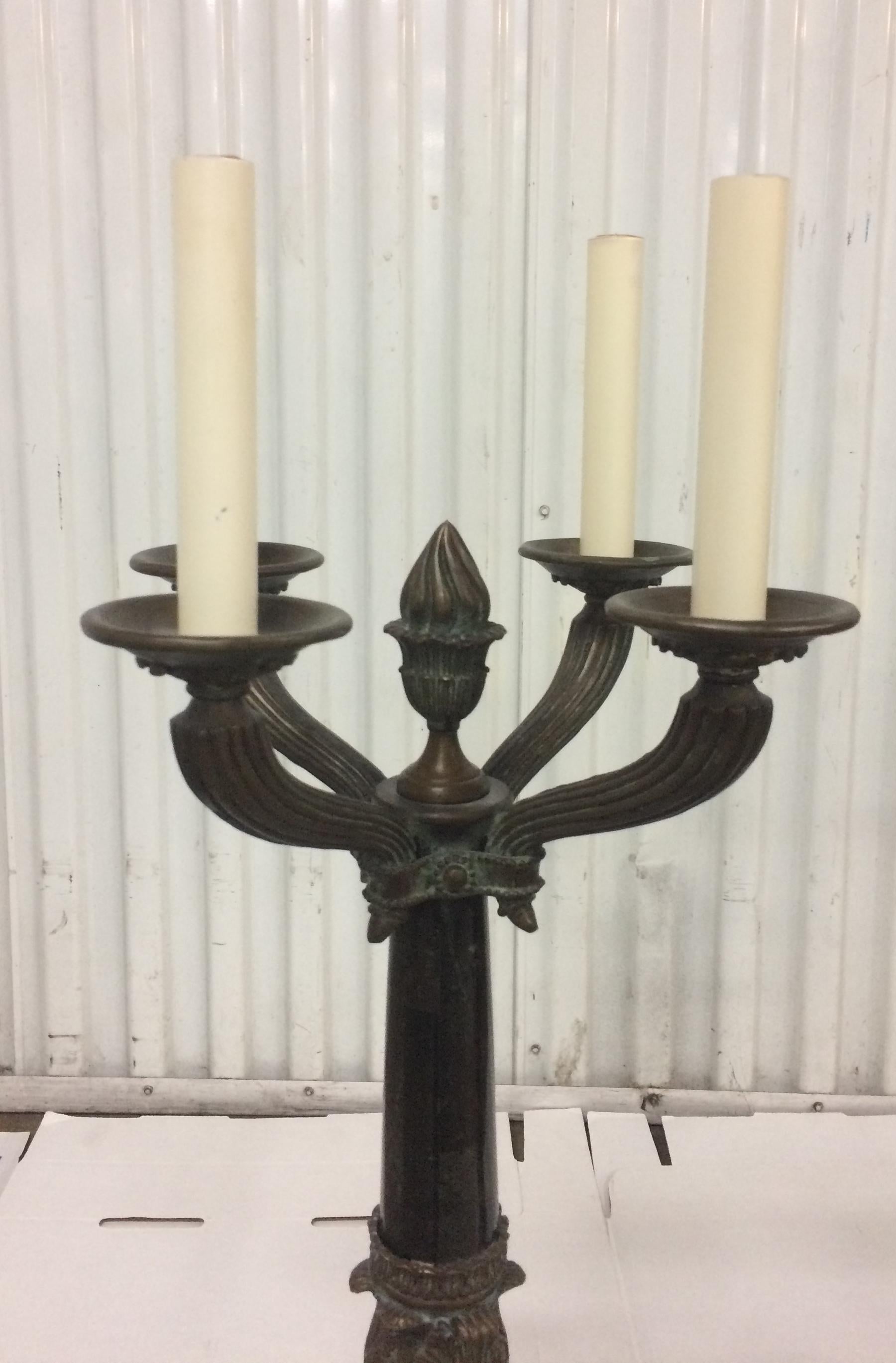 Maitland Smith Tessellated Bronze and Marble Table Lamps a Pair In Good Condition In West Palm Beach, FL
