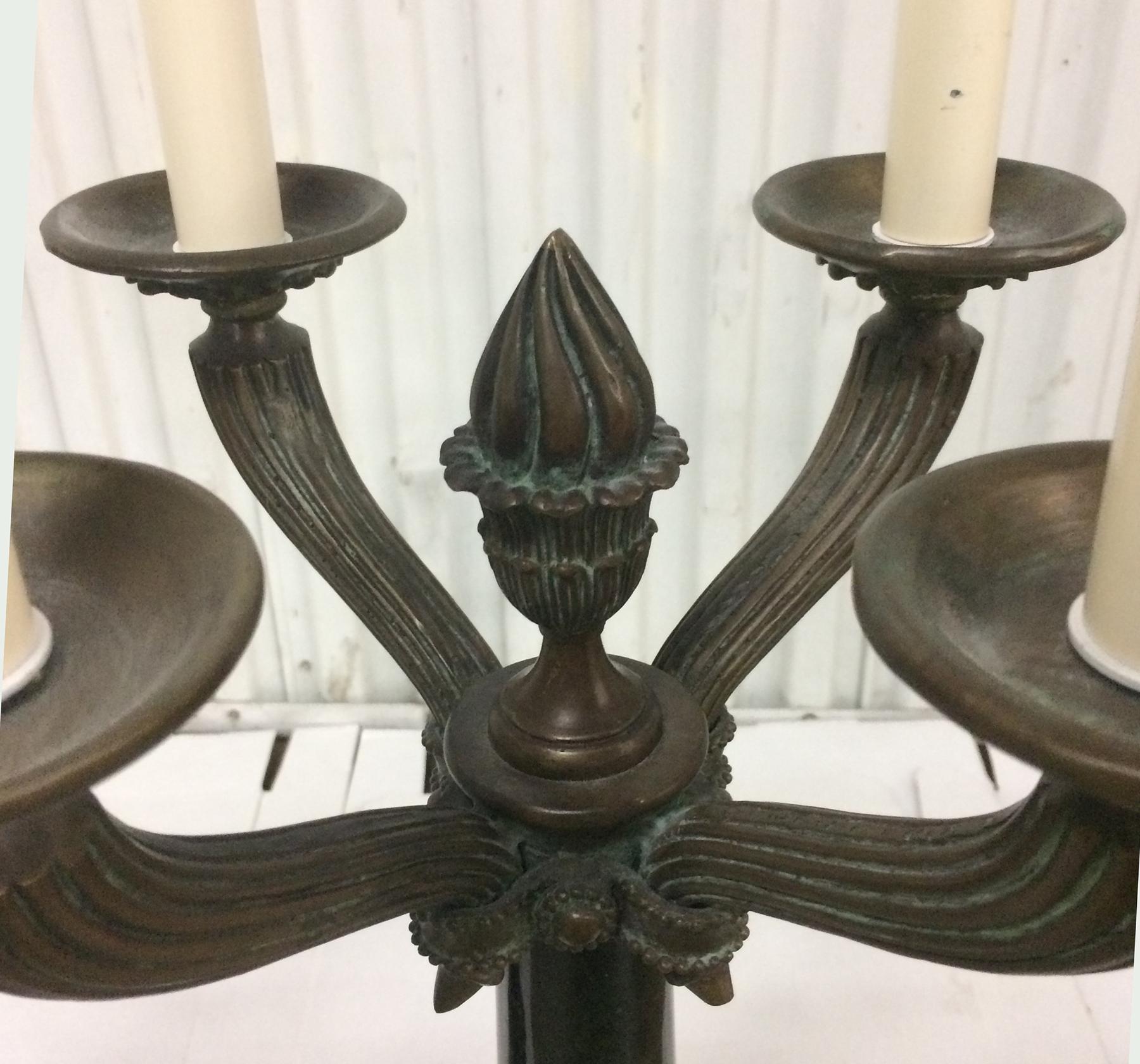 20th Century Maitland Smith Tessellated Bronze and Marble Table Lamps a Pair