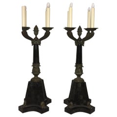 Maitland Smith Tessellated Bronze and Marble Table Lamps a Pair