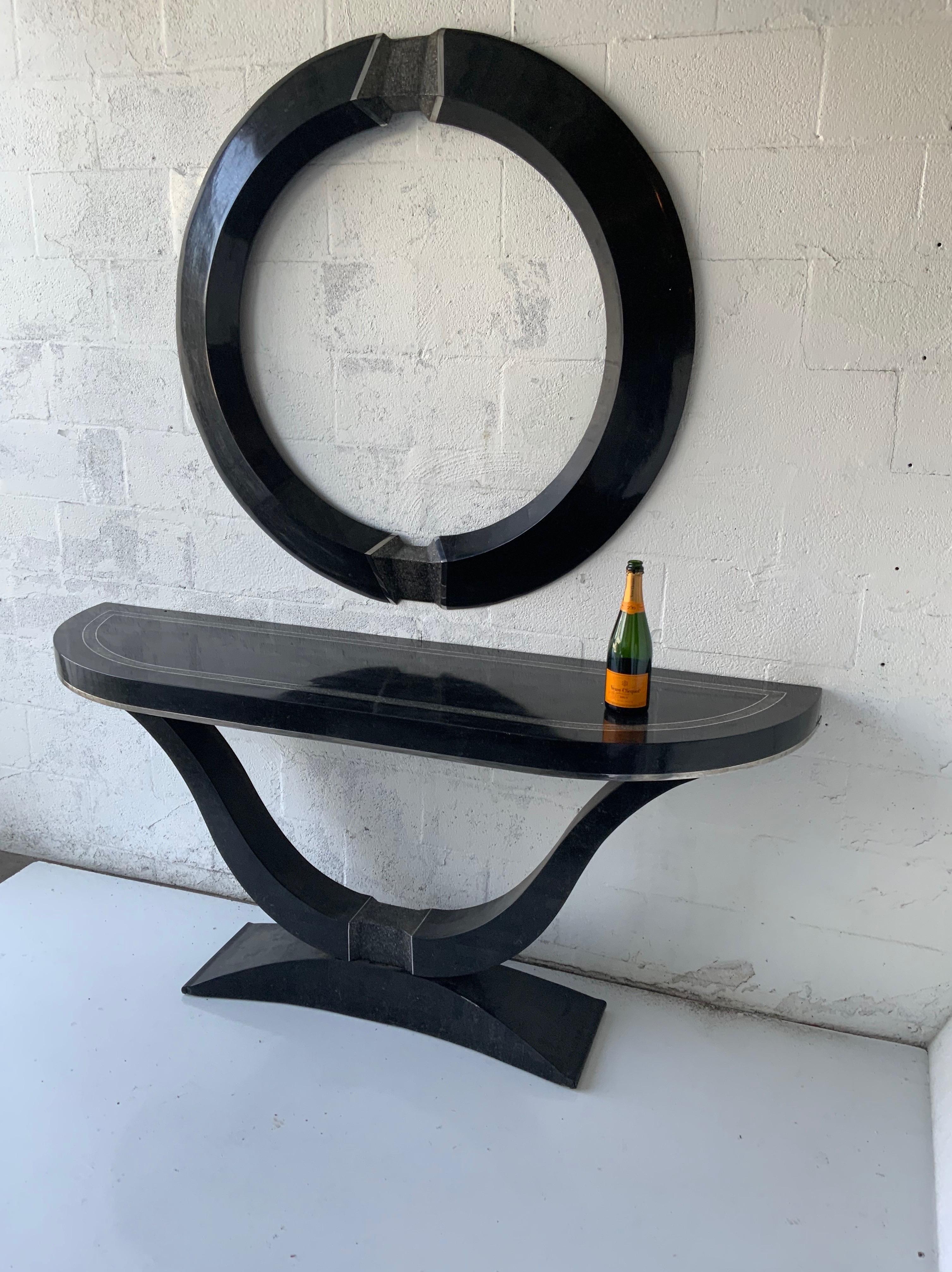 Maitland Smith Tessellated Console and Round Mirror 3