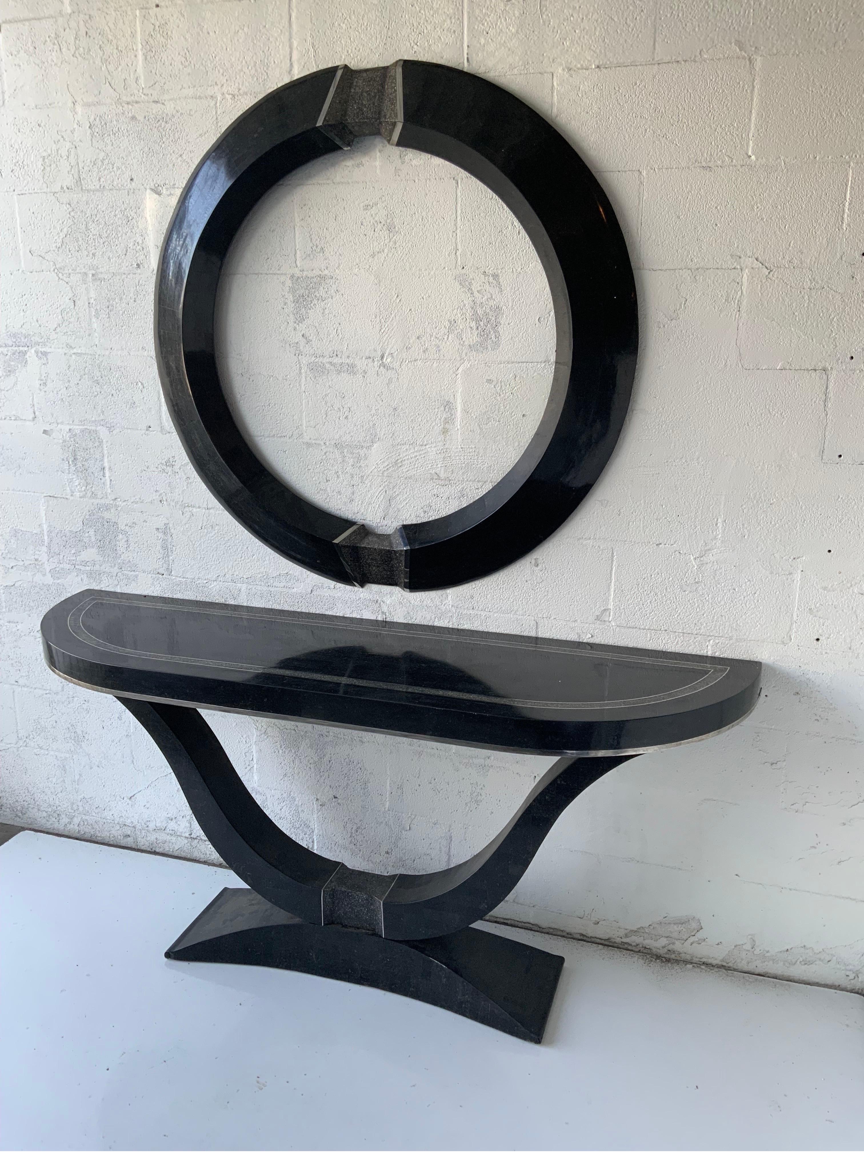 Maitland Smith Tessellated Console and Round Mirror 5