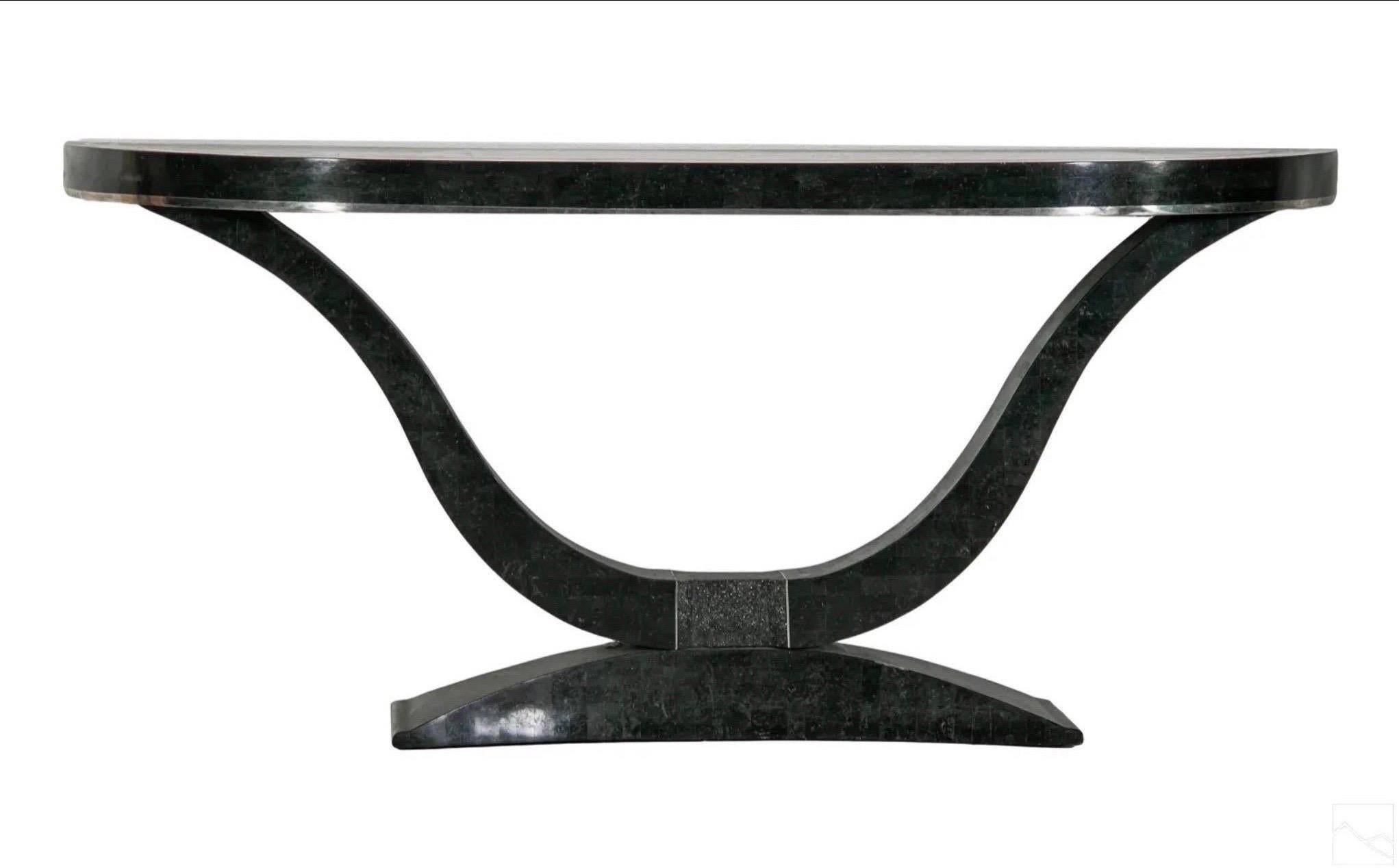 Philippine Maitland Smith Tessellated Console and Round Mirror