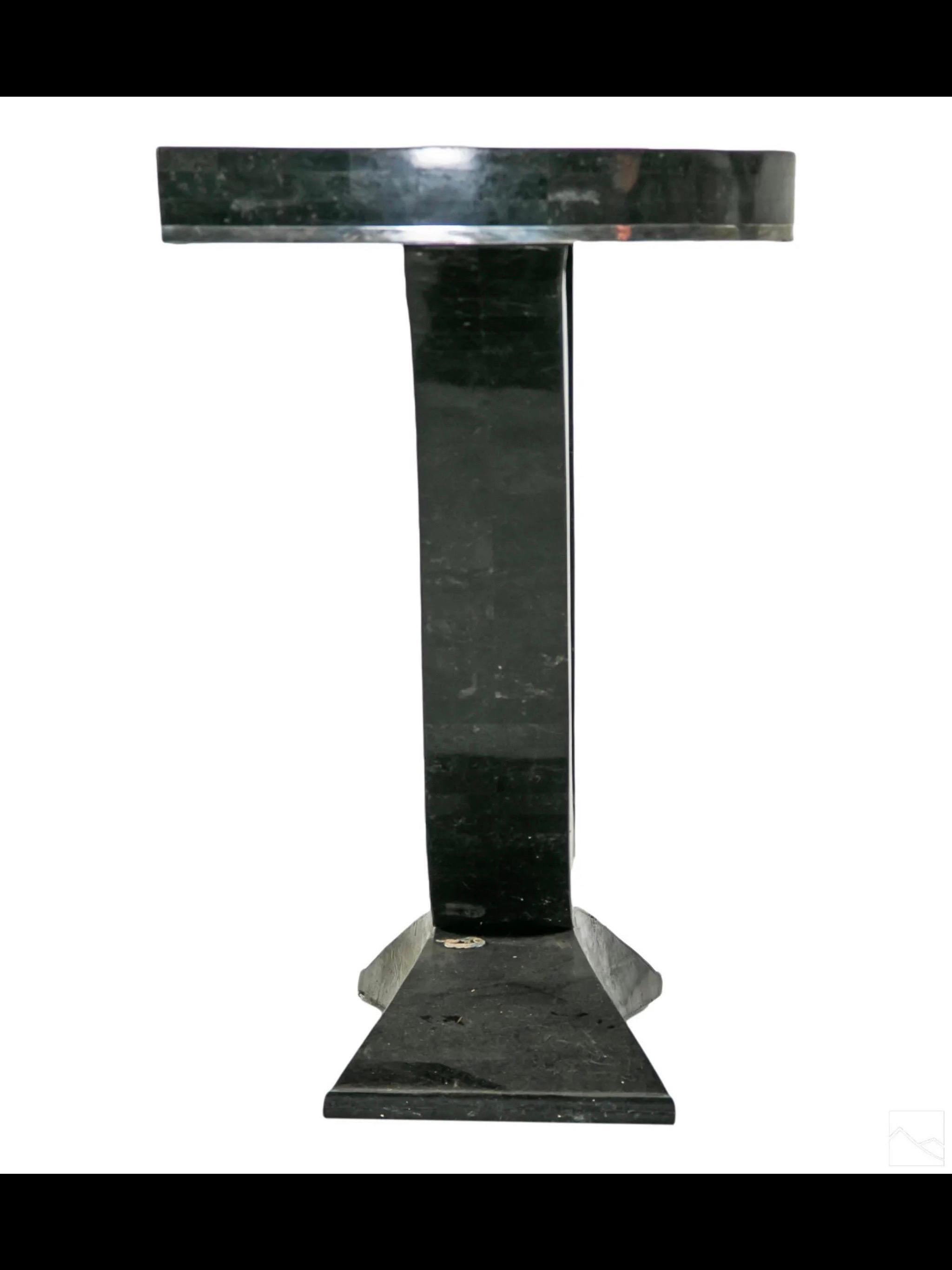Late 20th Century Maitland Smith Tessellated Console and Round Mirror