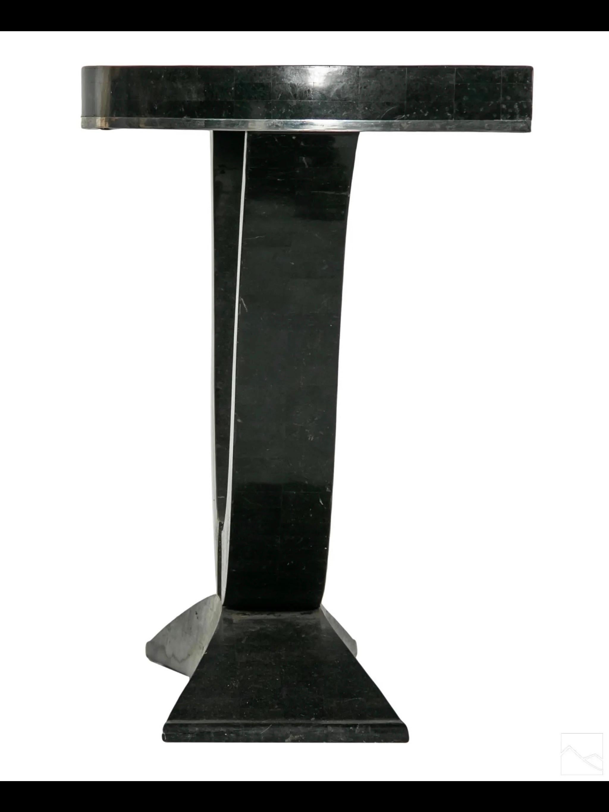 Chrome Maitland Smith Tessellated Console and Round Mirror