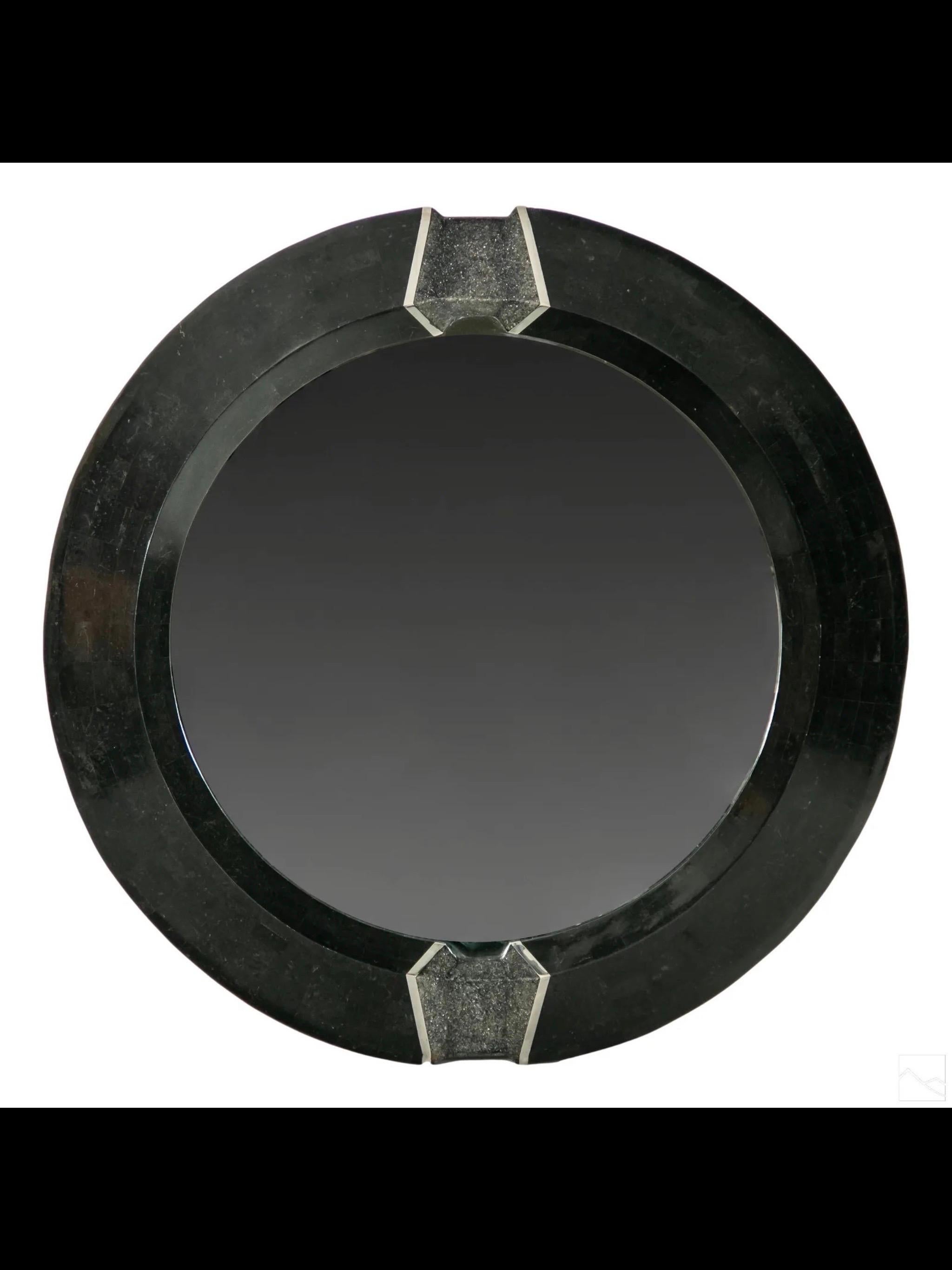 Maitland Smith Tessellated Console and Round Mirror 1