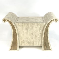 Maitland Smith Tessellated Curved Stone Console Table or Decorative Dry Bar