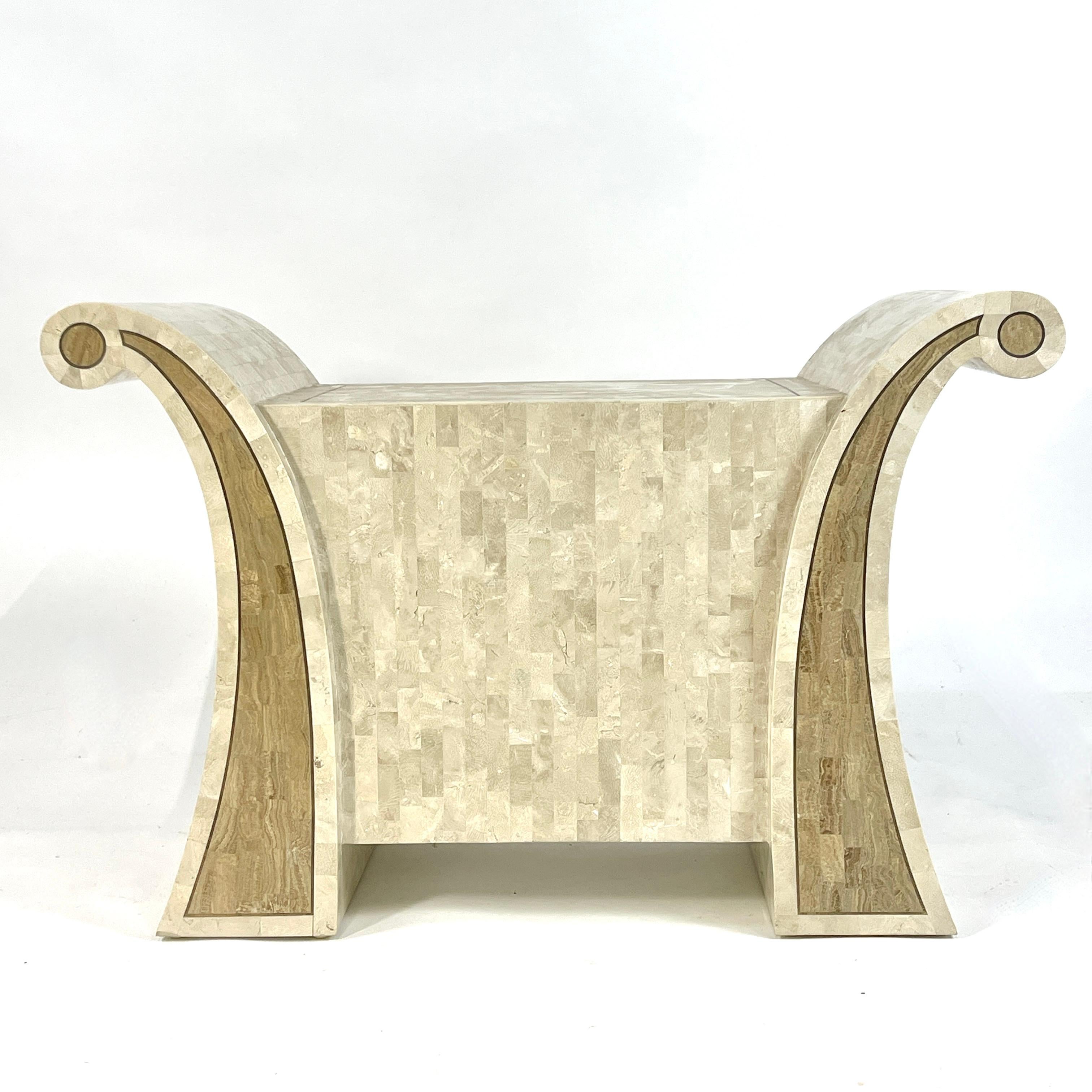 Hollywood Regency Maitland Smith Tessellated Curved Stone Console Table or Decorative Dry Bar For Sale
