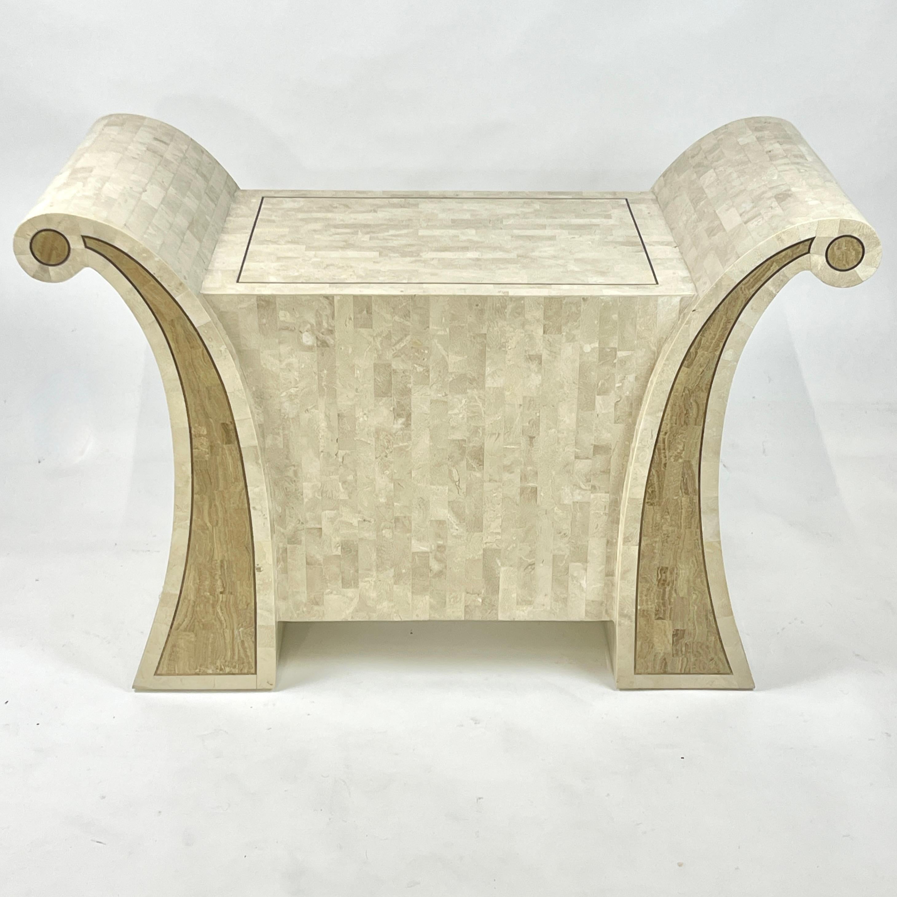 American Maitland Smith Tessellated Curved Stone Console Table or Decorative Dry Bar For Sale