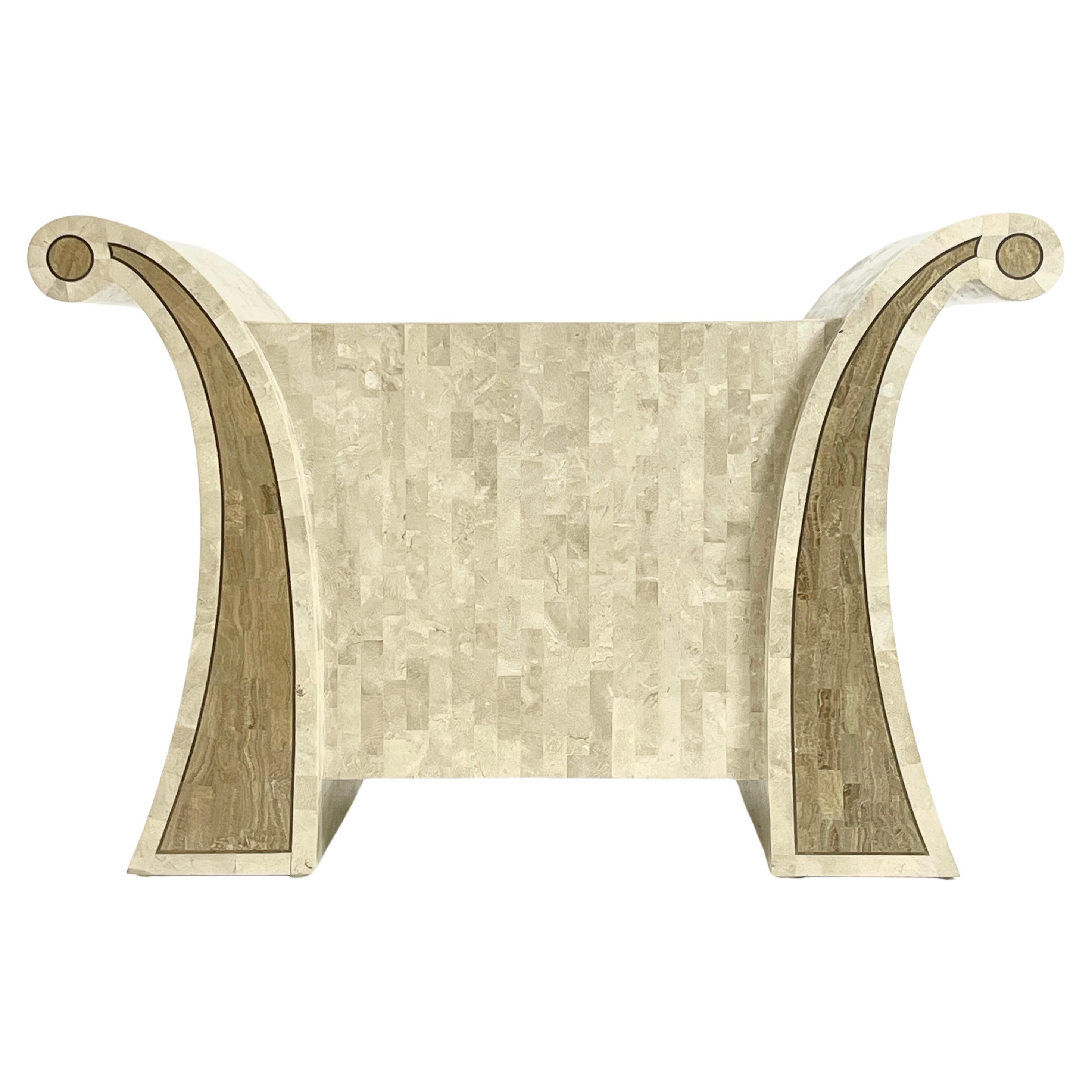 Maitland Smith Tessellated Curved Stone Console Table or Decorative Dry Bar For Sale