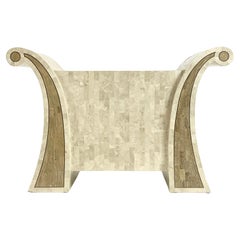 Retro Maitland Smith Tessellated Curved Stone Console Table or Decorative Dry Bar