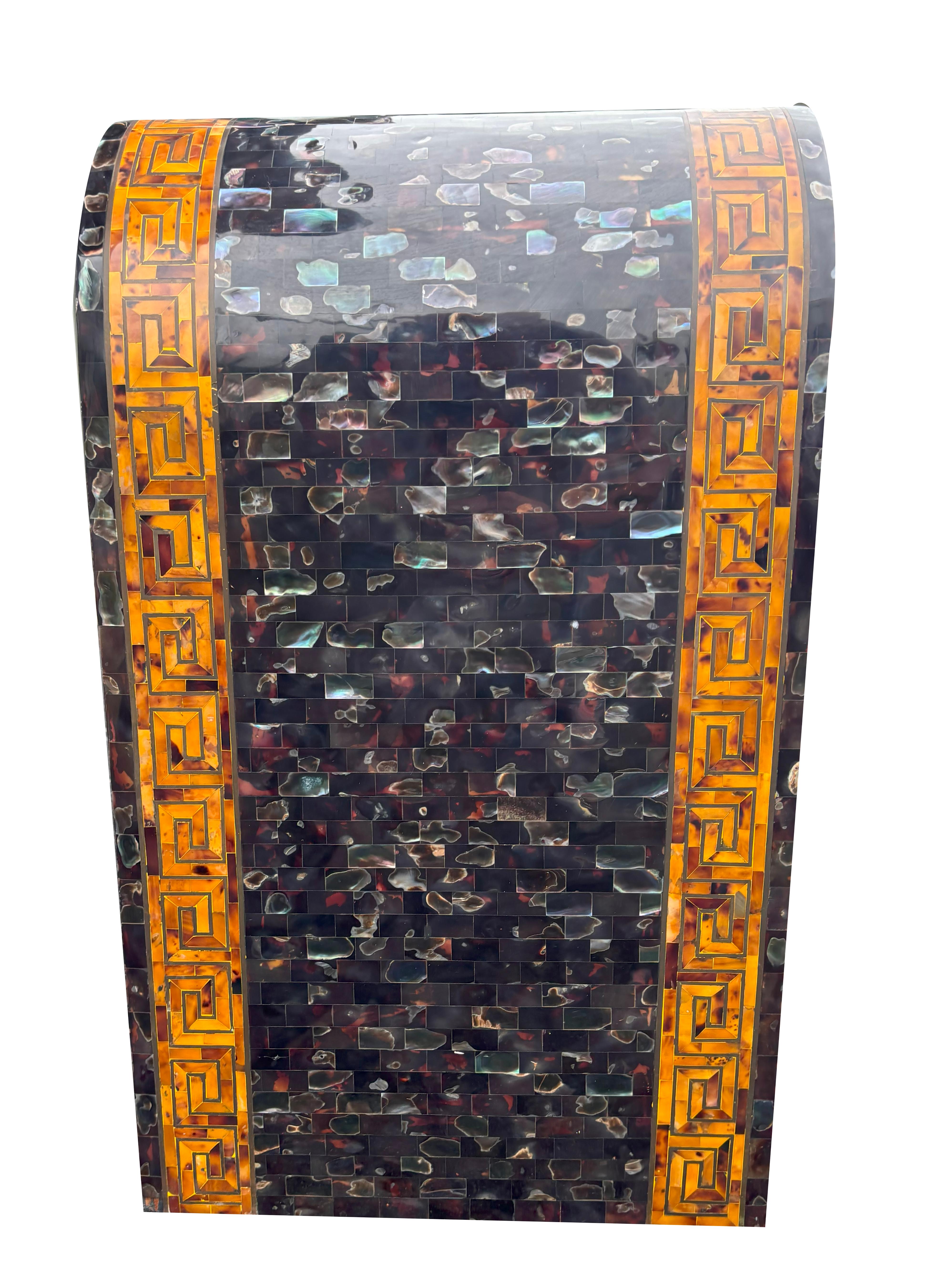 Late 20th Century Maitland Smith Tessellated Faux Tortoise And Mother Of Pearl Console Table For Sale
