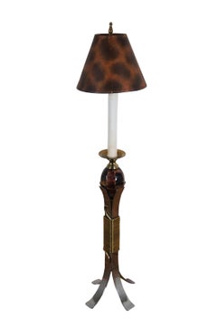Maitland Smith Tessellated Faux Tortoise Chrome Candlestick Buffet Table Lamp