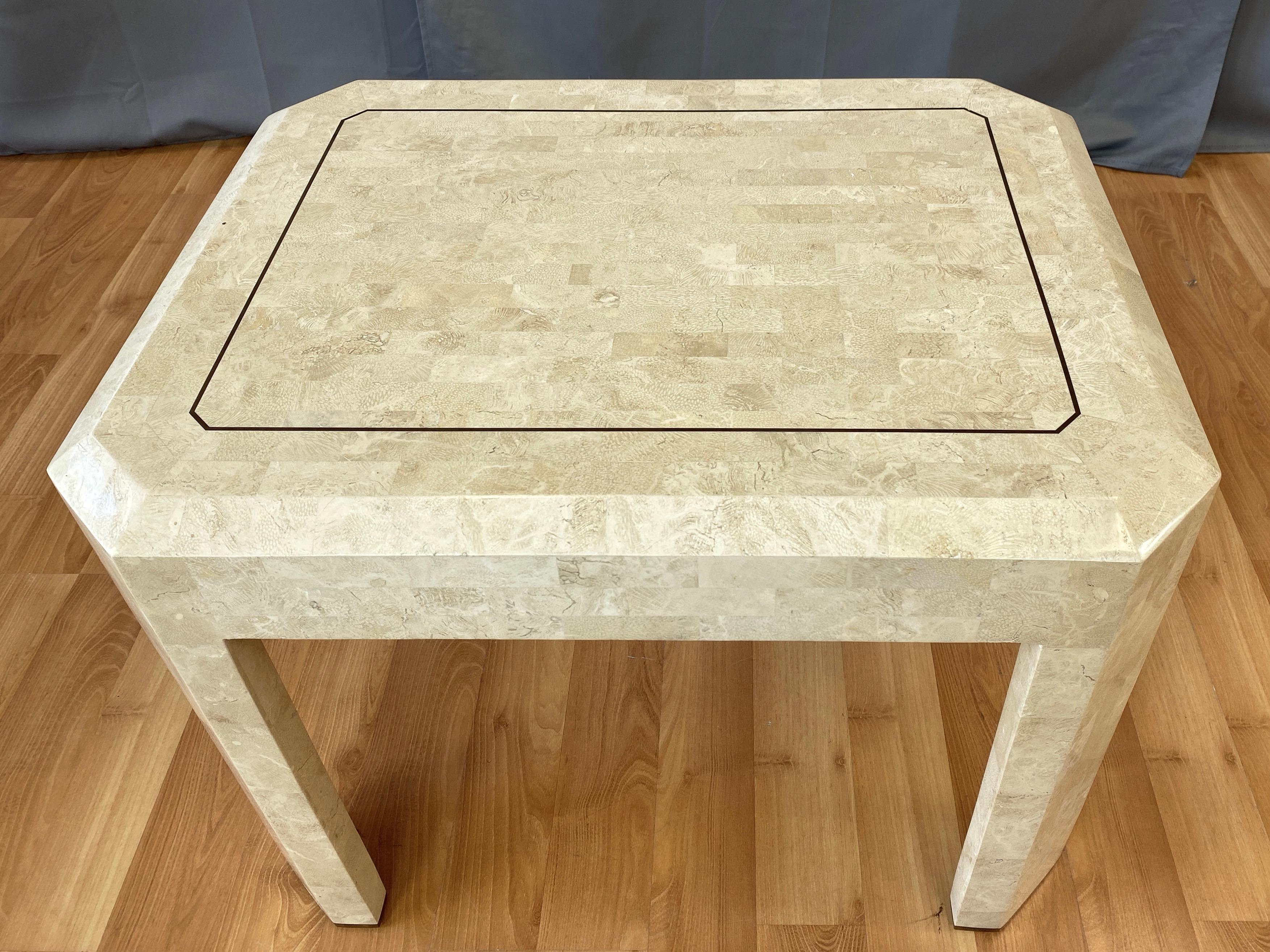 Hollywood Regency Maitland-Smith Tessellated Fossil Side Table with Brass Accents, 1970s