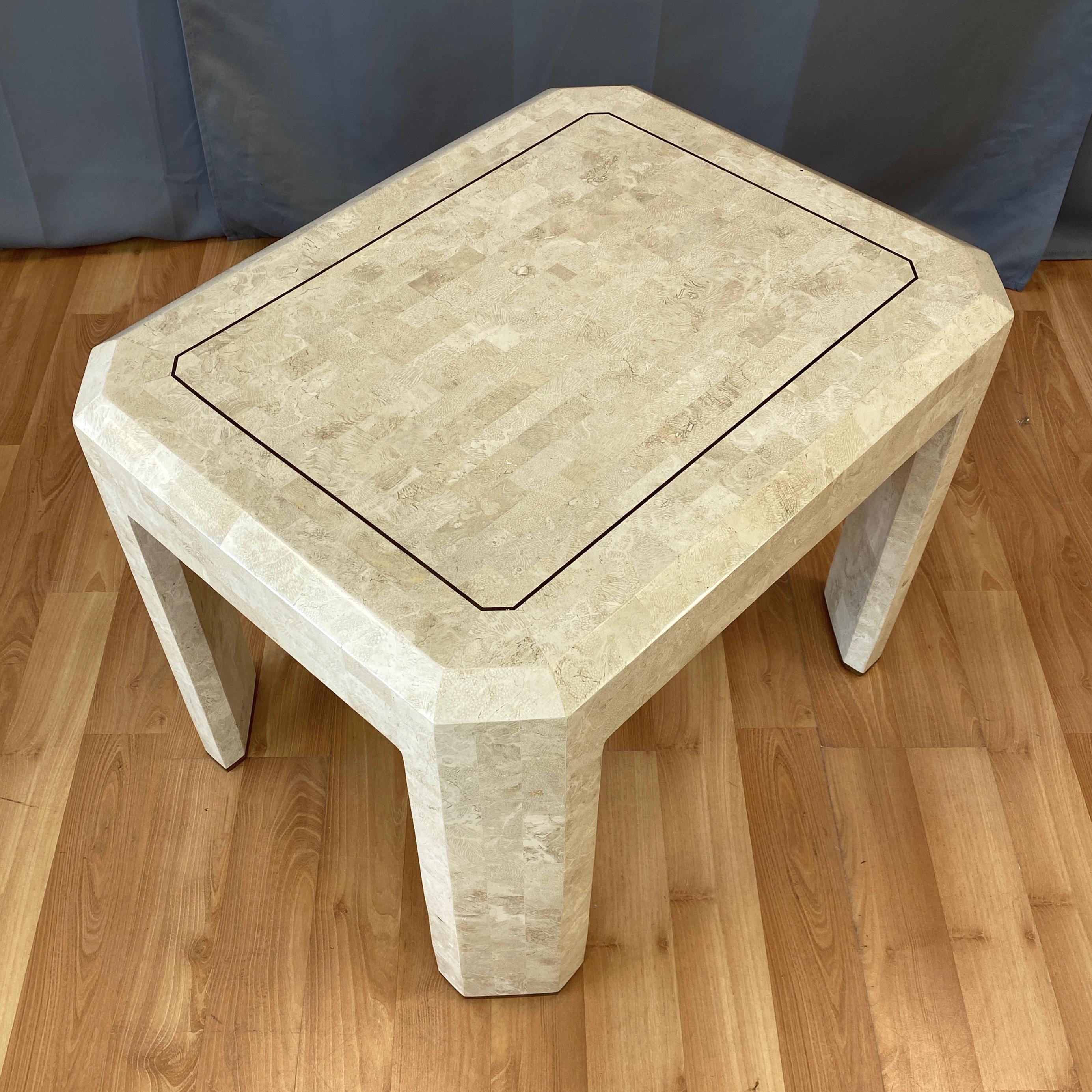 Late 20th Century Maitland-Smith Tessellated Fossil Side Table with Brass Accents, 1970s