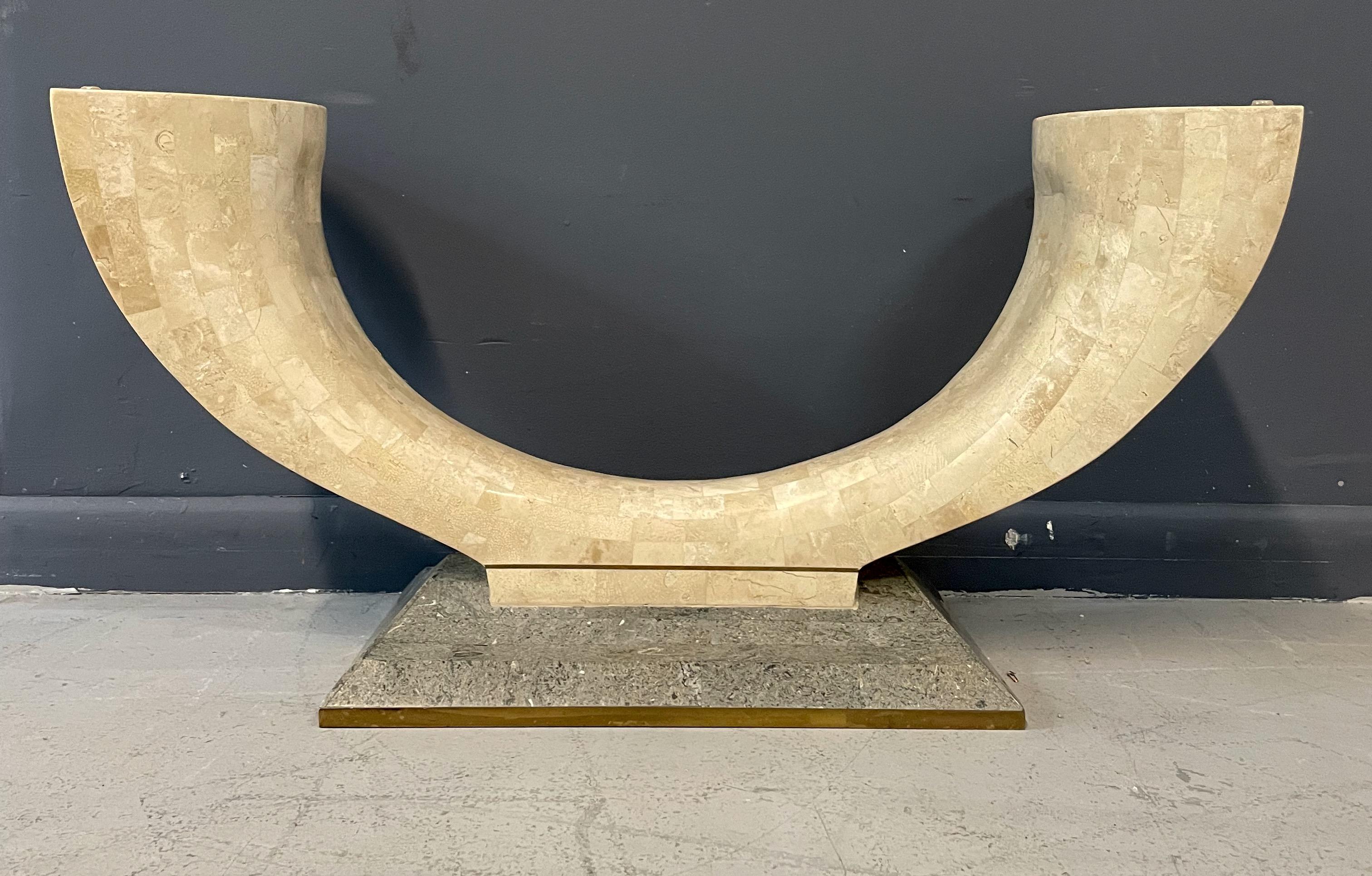20th Century Maitland Smith Tessellated Fossil Stone and Brass Coffee Table Mid Century For Sale