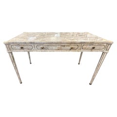 Maitland Smith, tessellated fossil stone and brass inlaid writing desk 1980s