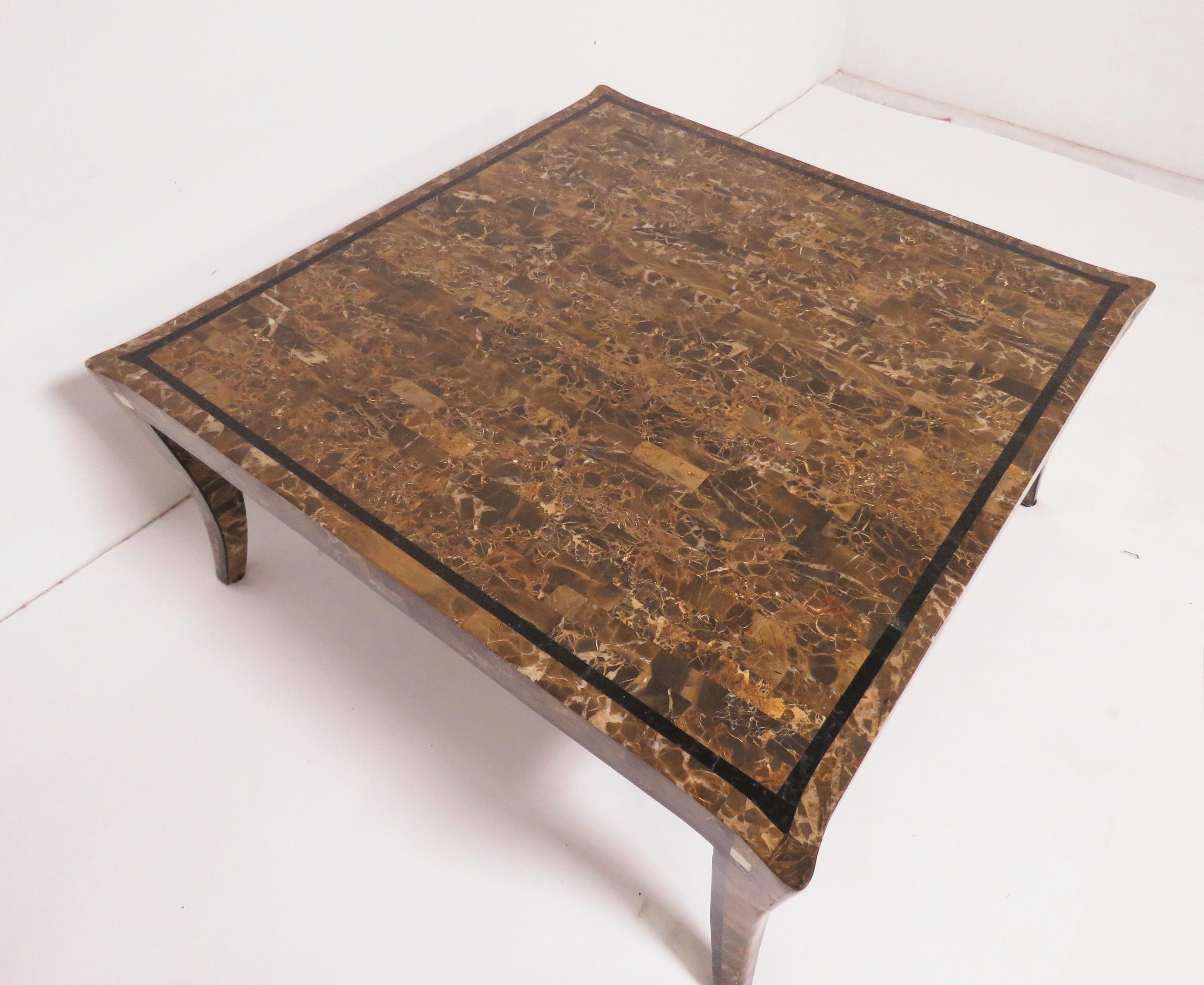 Mid-Century Modern Maitland Smith Tessellated Fossil Stone Klismos Coffee Table, circa 1970s