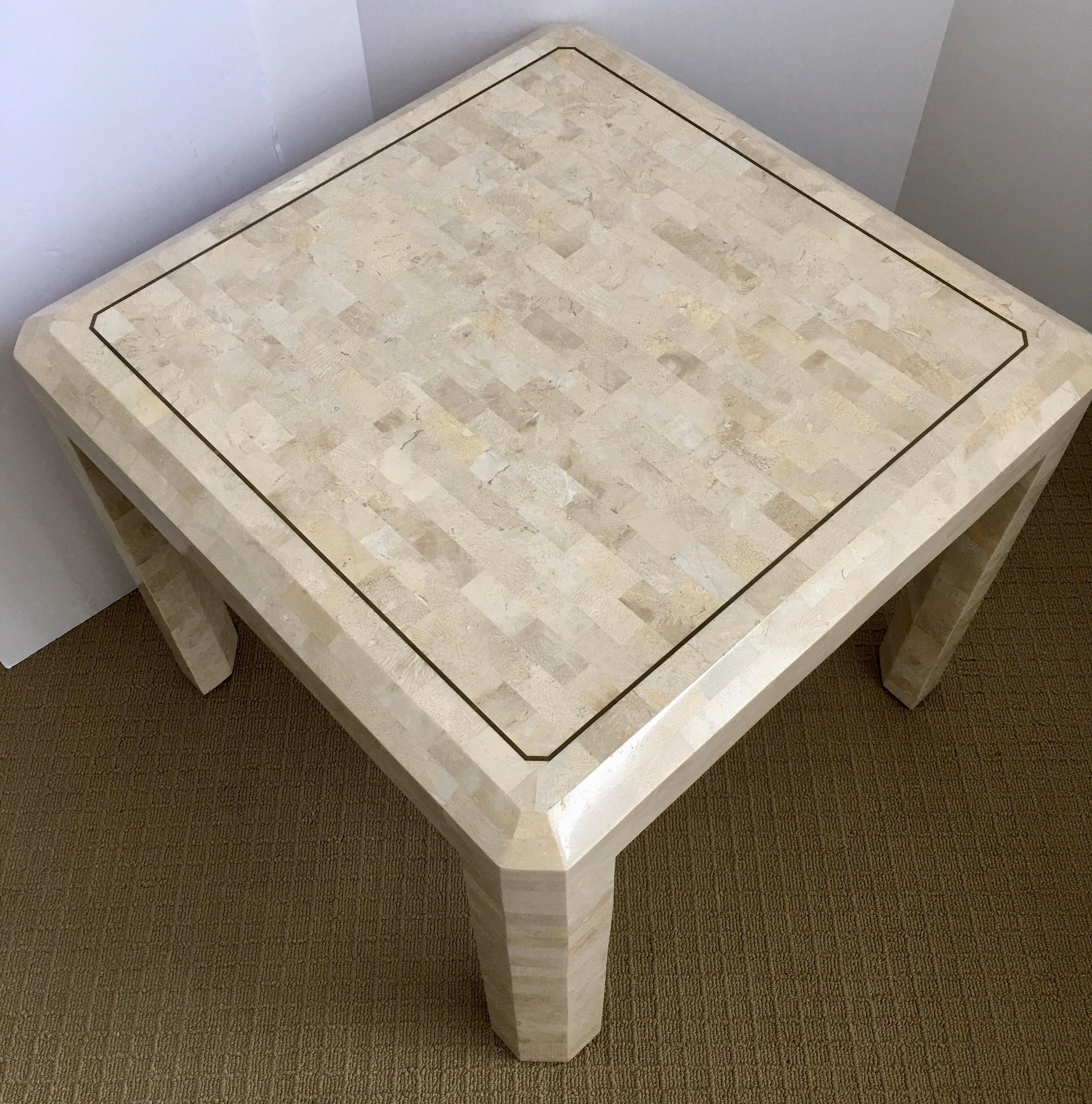 Hollywood Regency Maitland Smith Tessellated Fossil Stone Square Side End Table