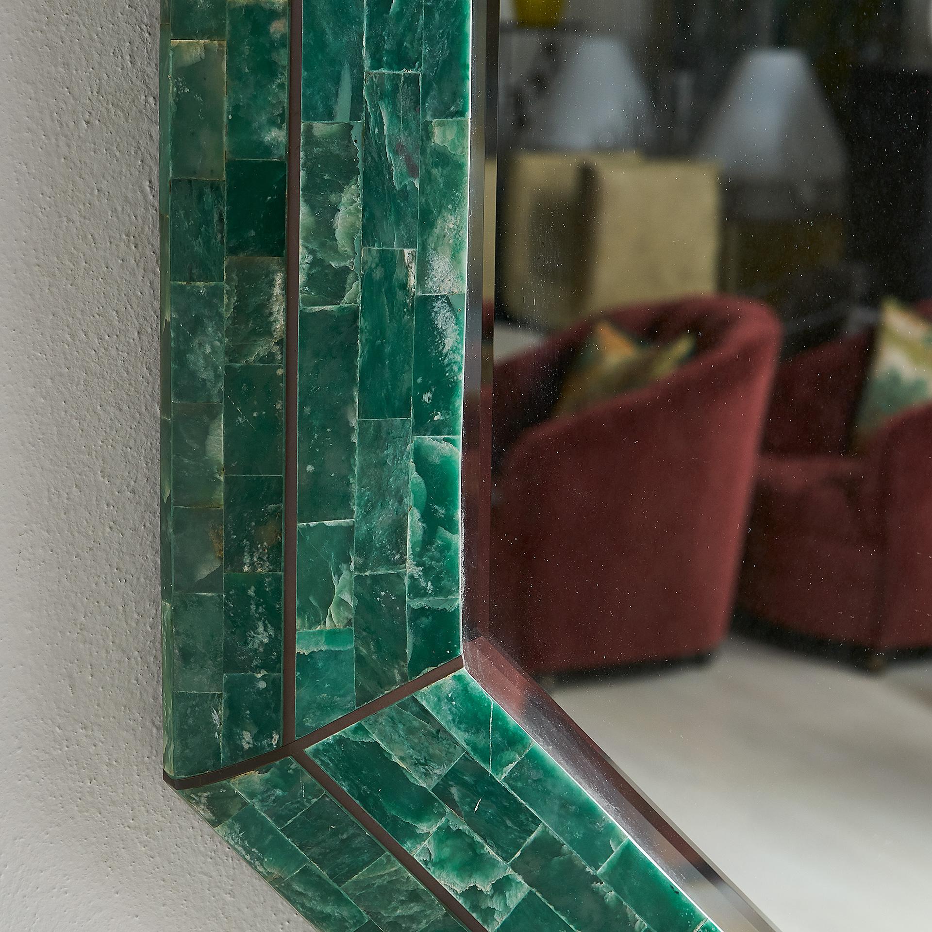 North American Maitland Smith Tessellated Green Marble Mirror
