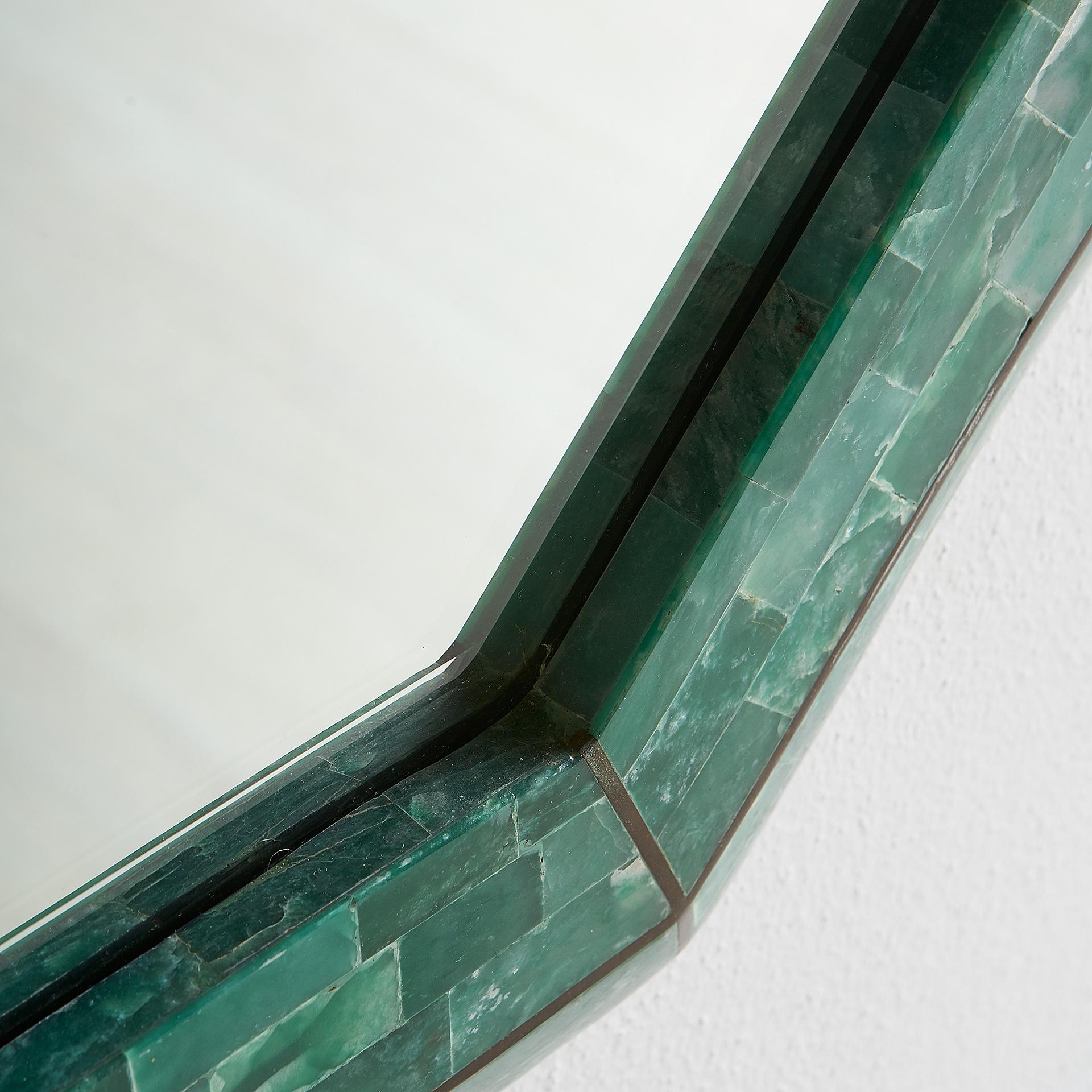 Maitland Smith Tessellated Green Marble Mirror In Excellent Condition In Chicago, IL