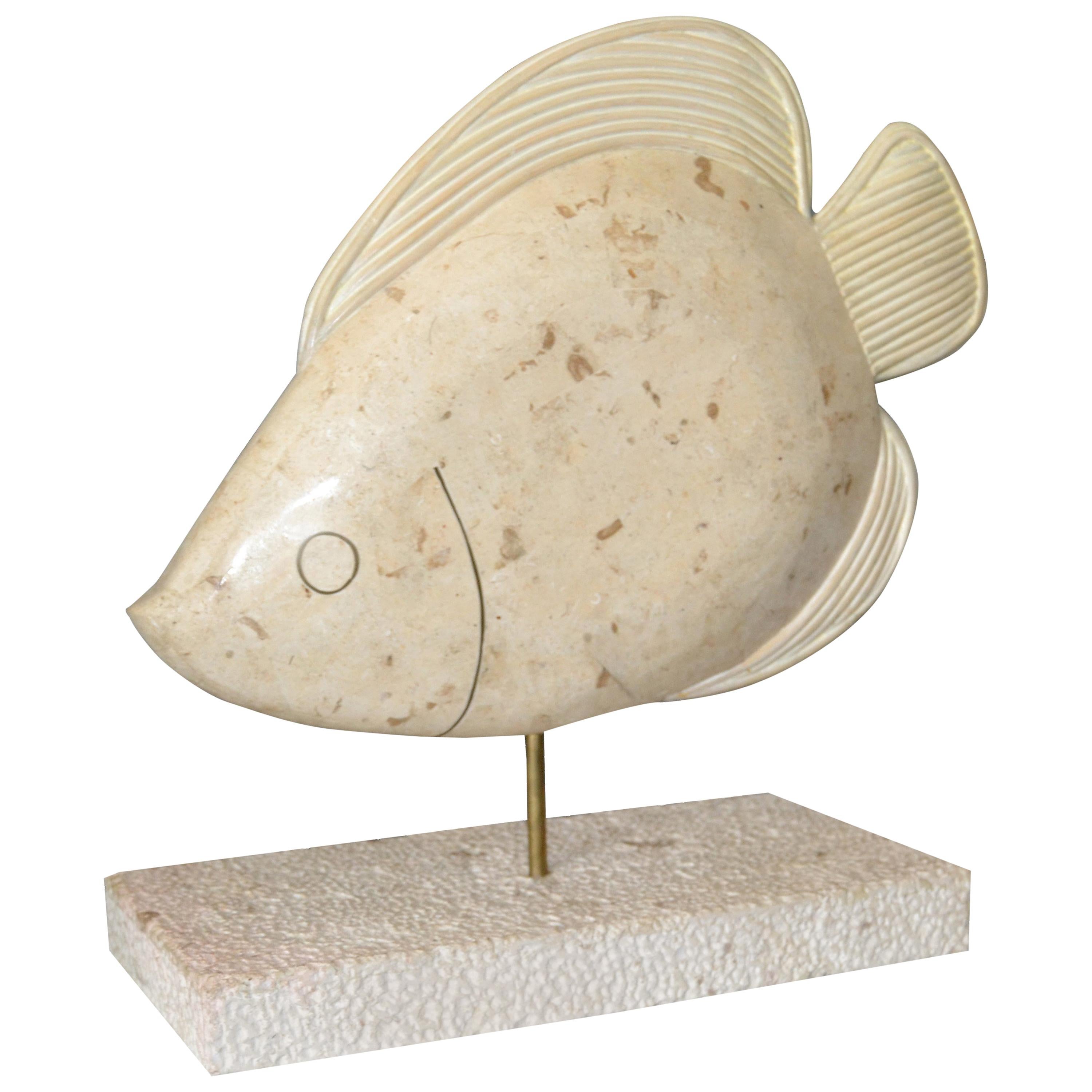 Maitland-Smith Mosaikfisch-Skulptur aus Horn und Koralle mit Messing