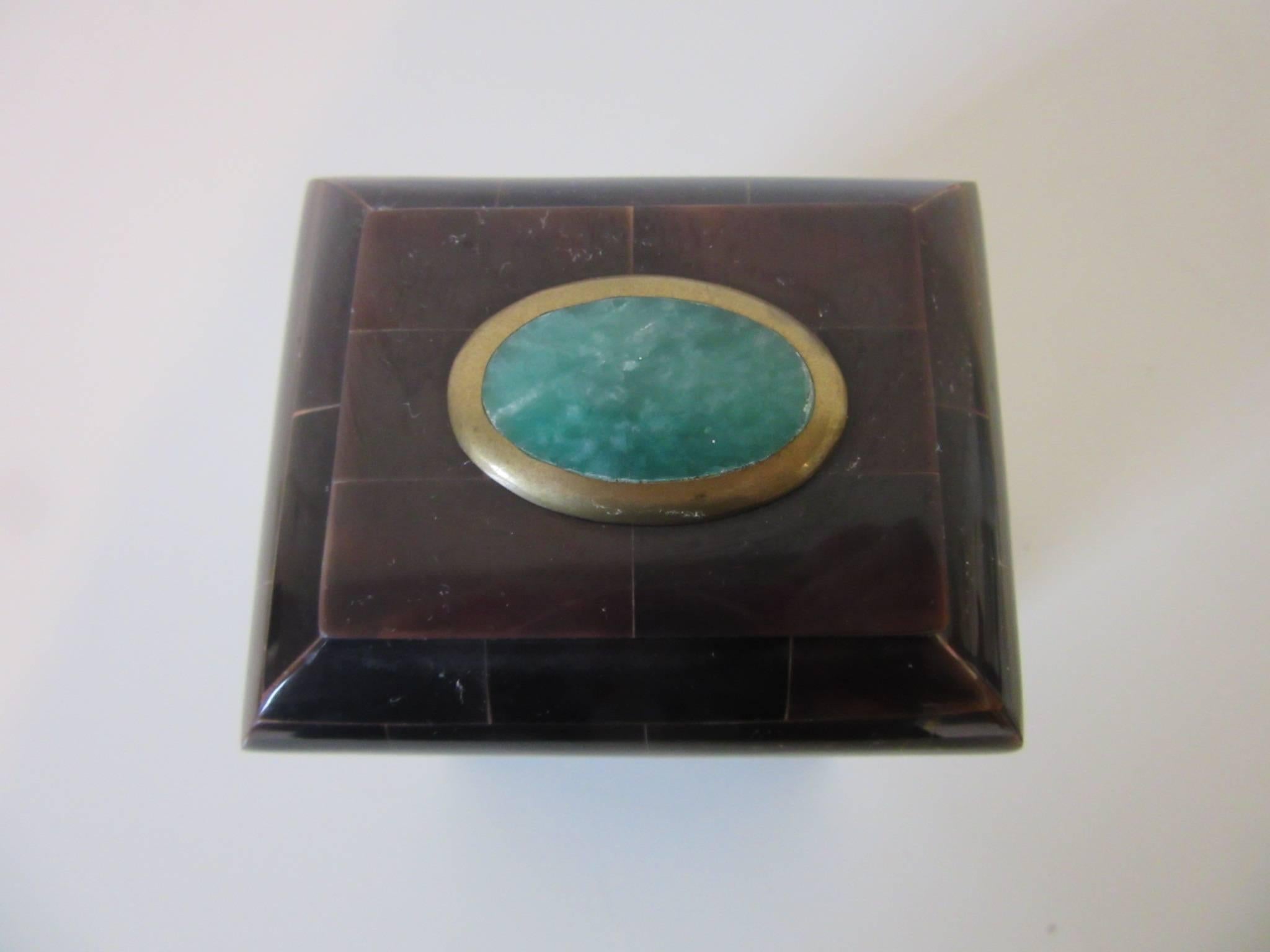 Modern Maitland Smith Tessellated Horn and Gem Stone Decorative Box