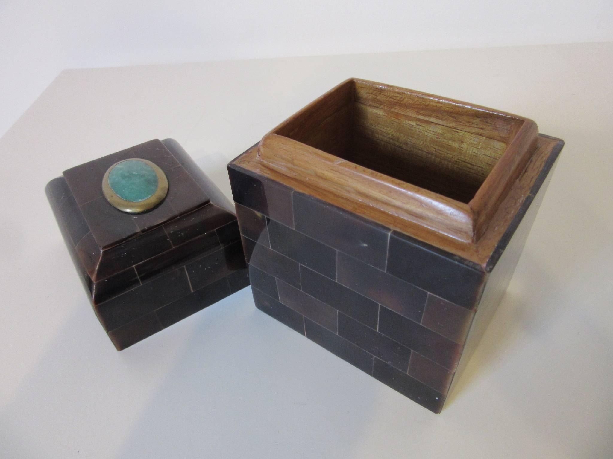 Philippine Maitland Smith Tessellated Horn and Gem Stone Decorative Box